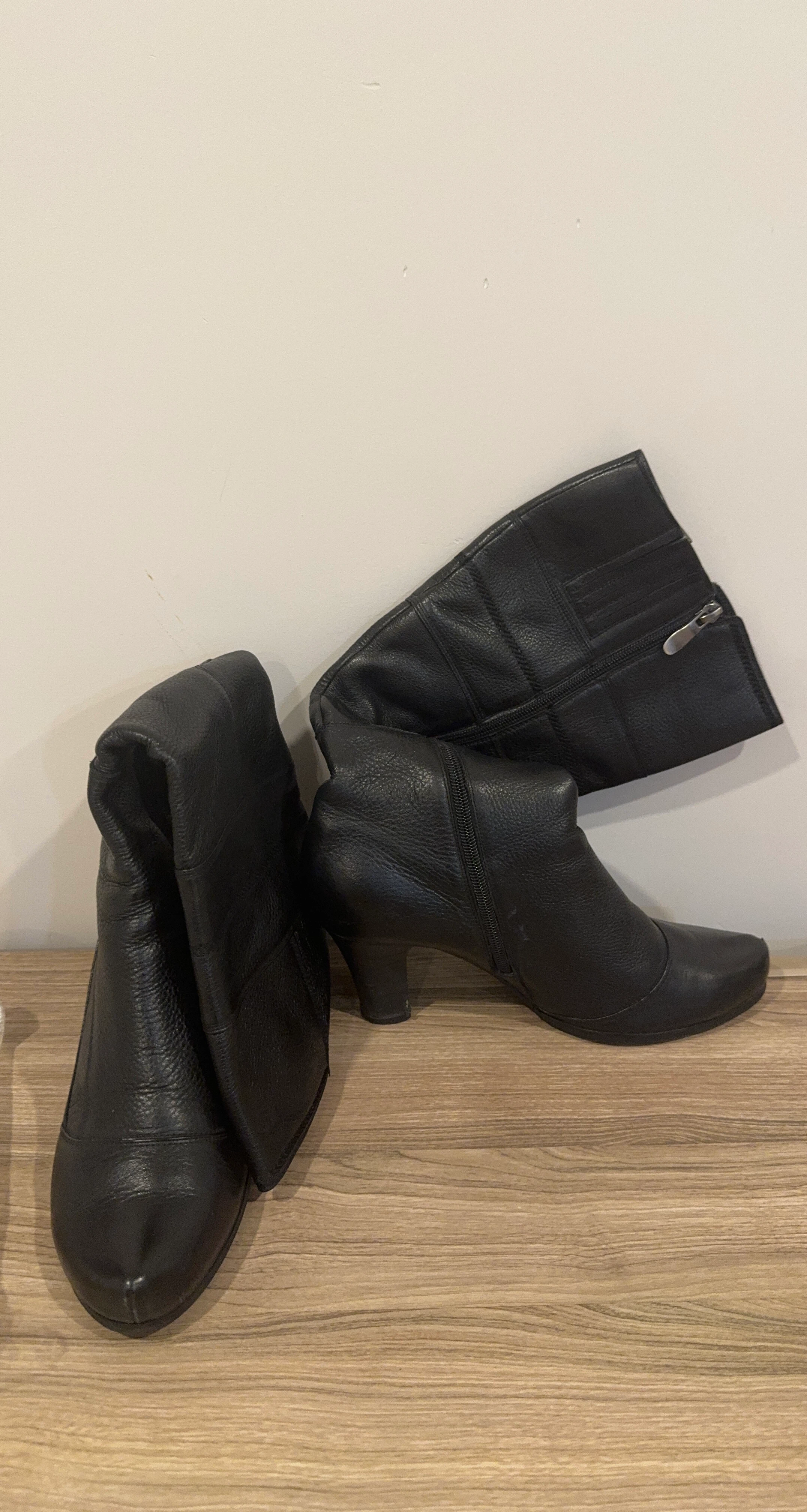 Black Leather Ankle Boots with Zipper