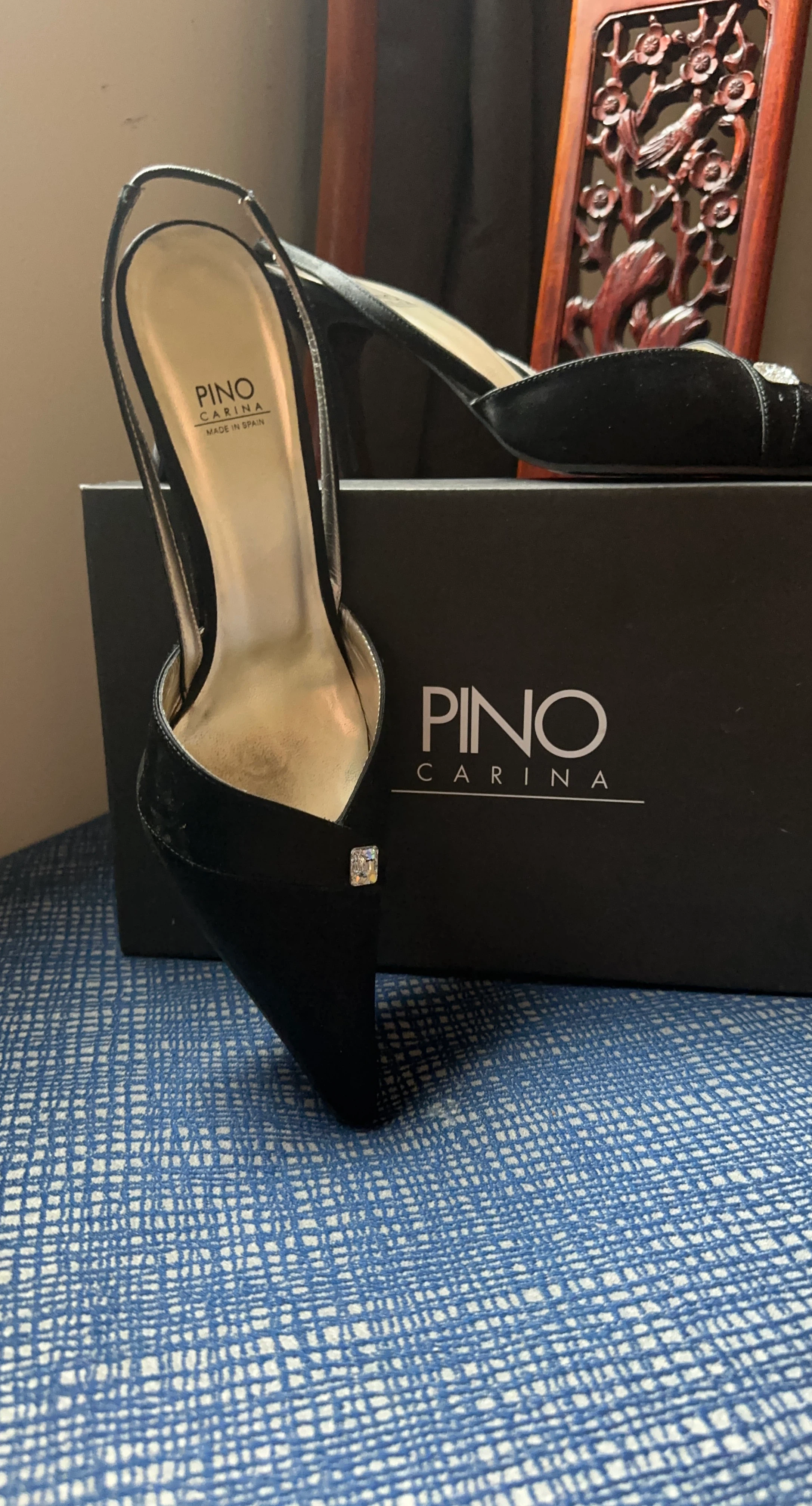 Pino Carina Black Slingback Heels with Jewel Accent