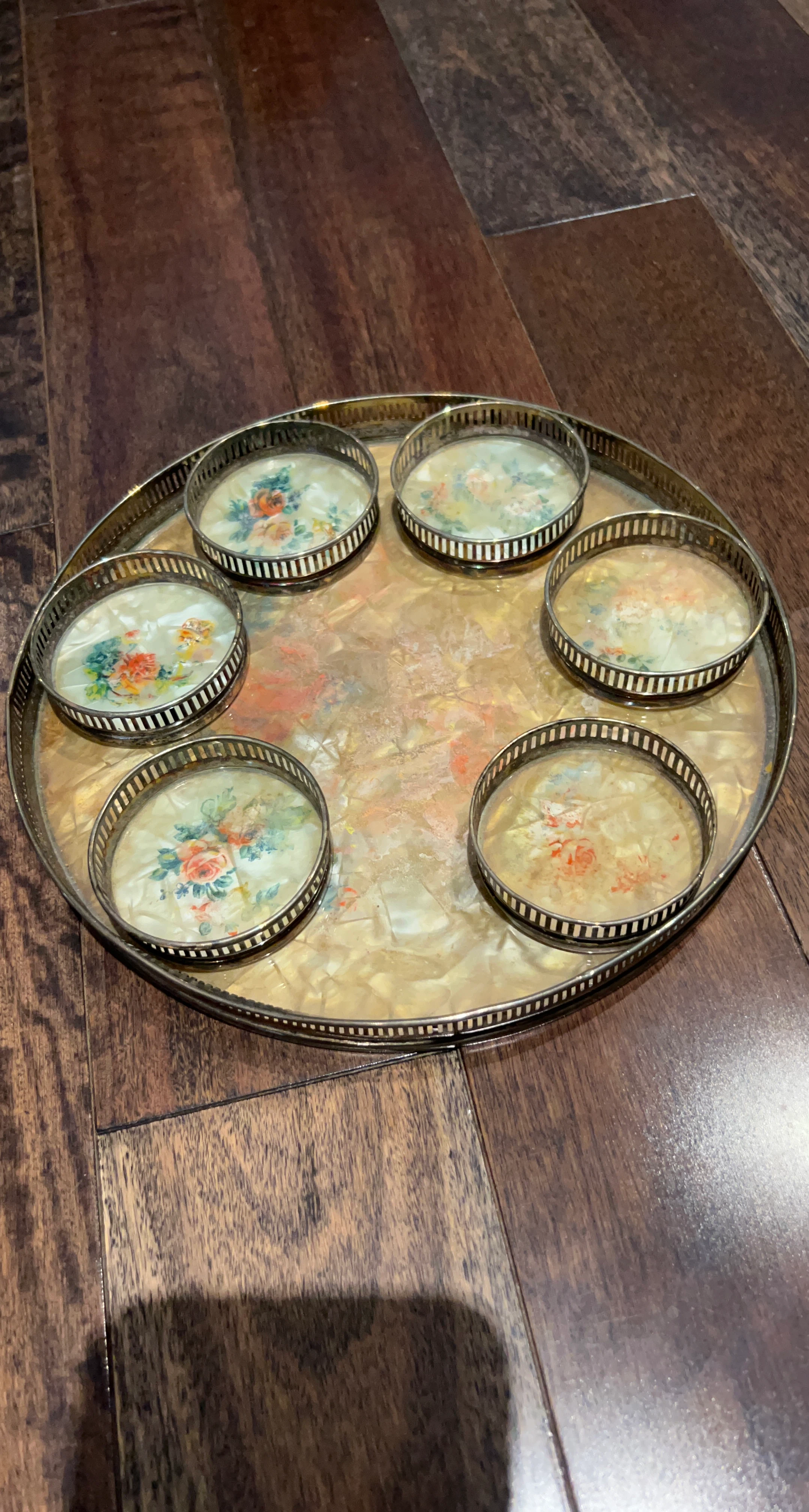 Vintage floral coasters with tray