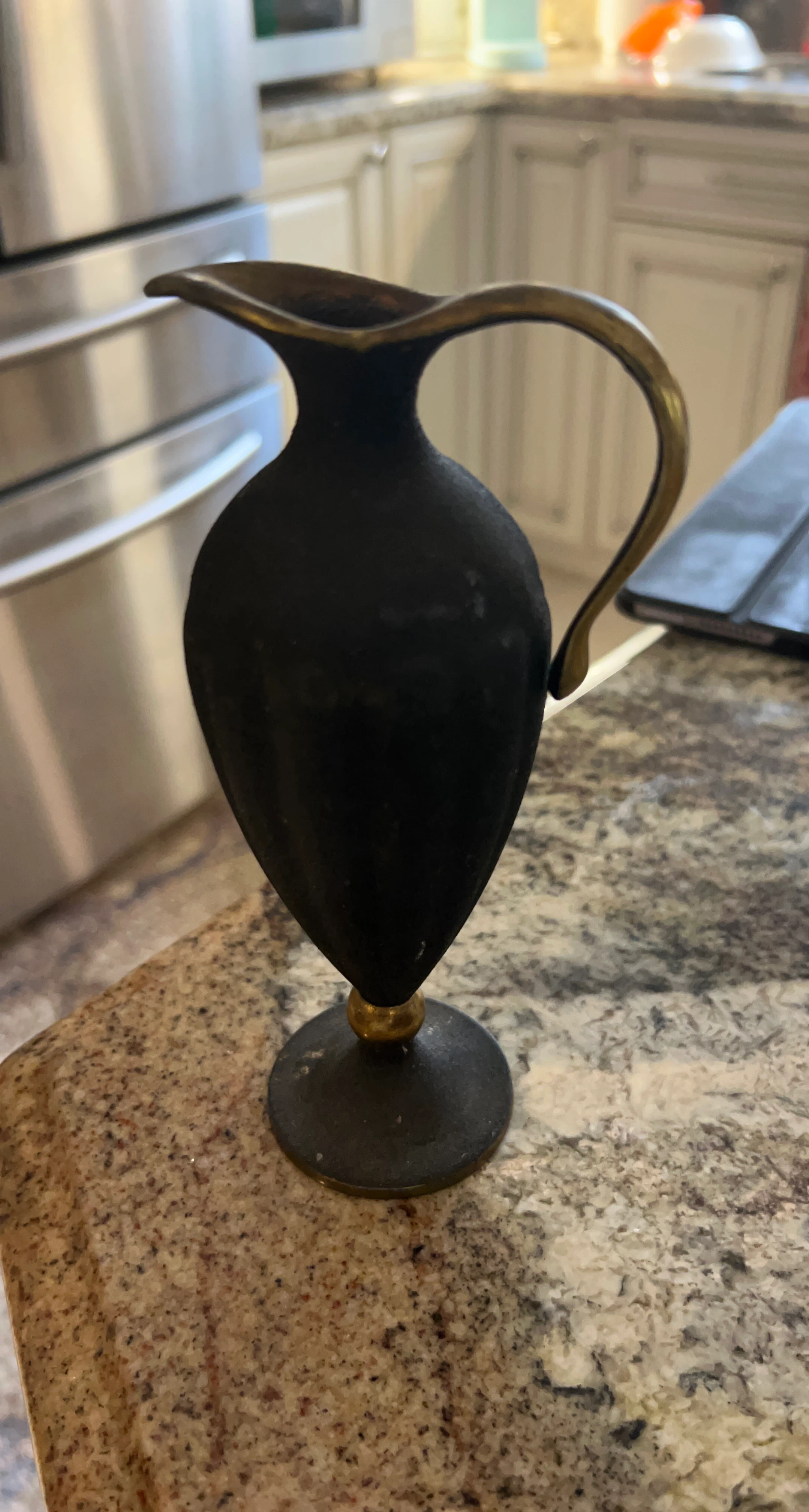 Vintage Black Metal and Brass Pitcher