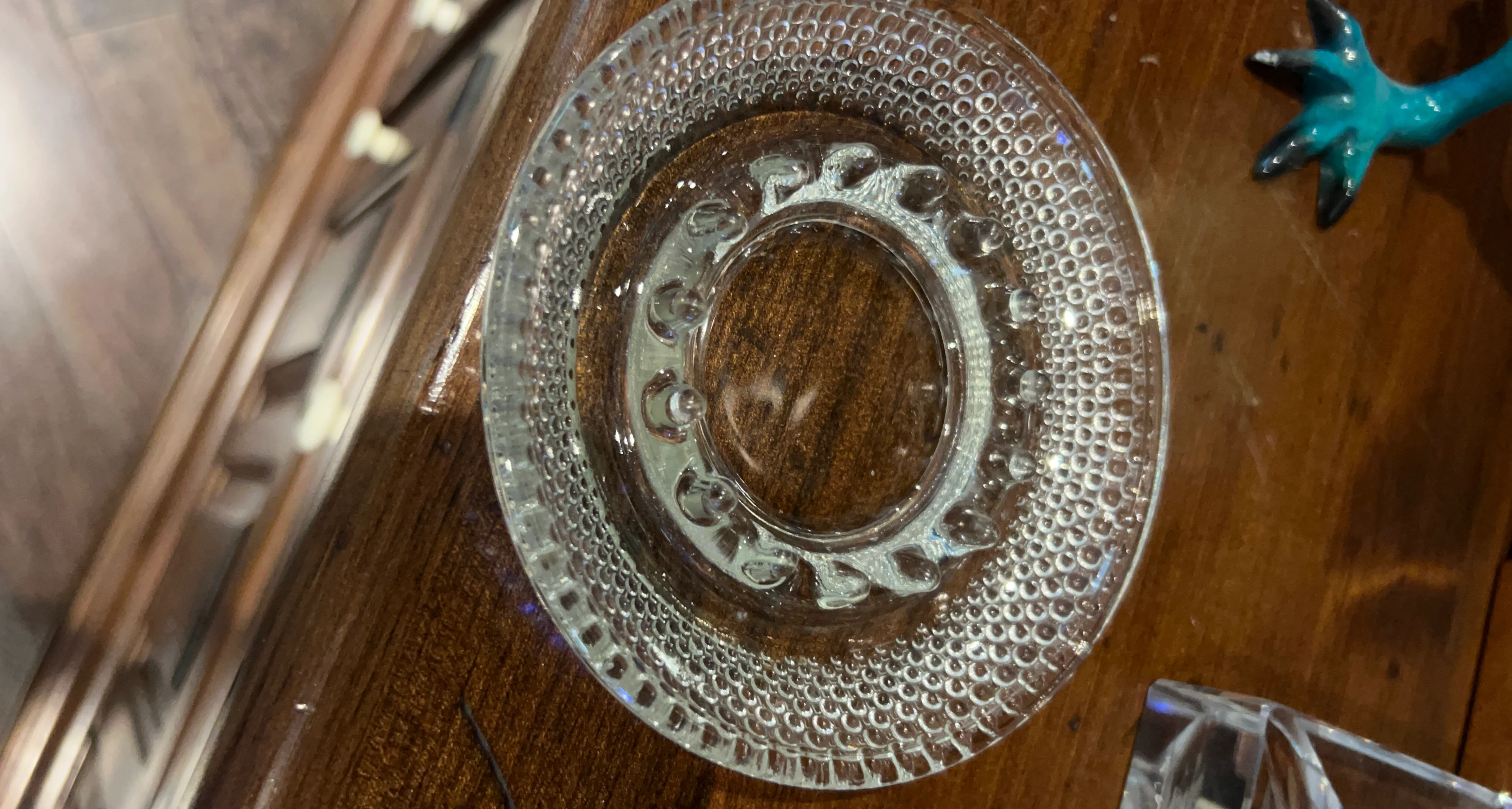 Clear Glass Dish with Textured Rim