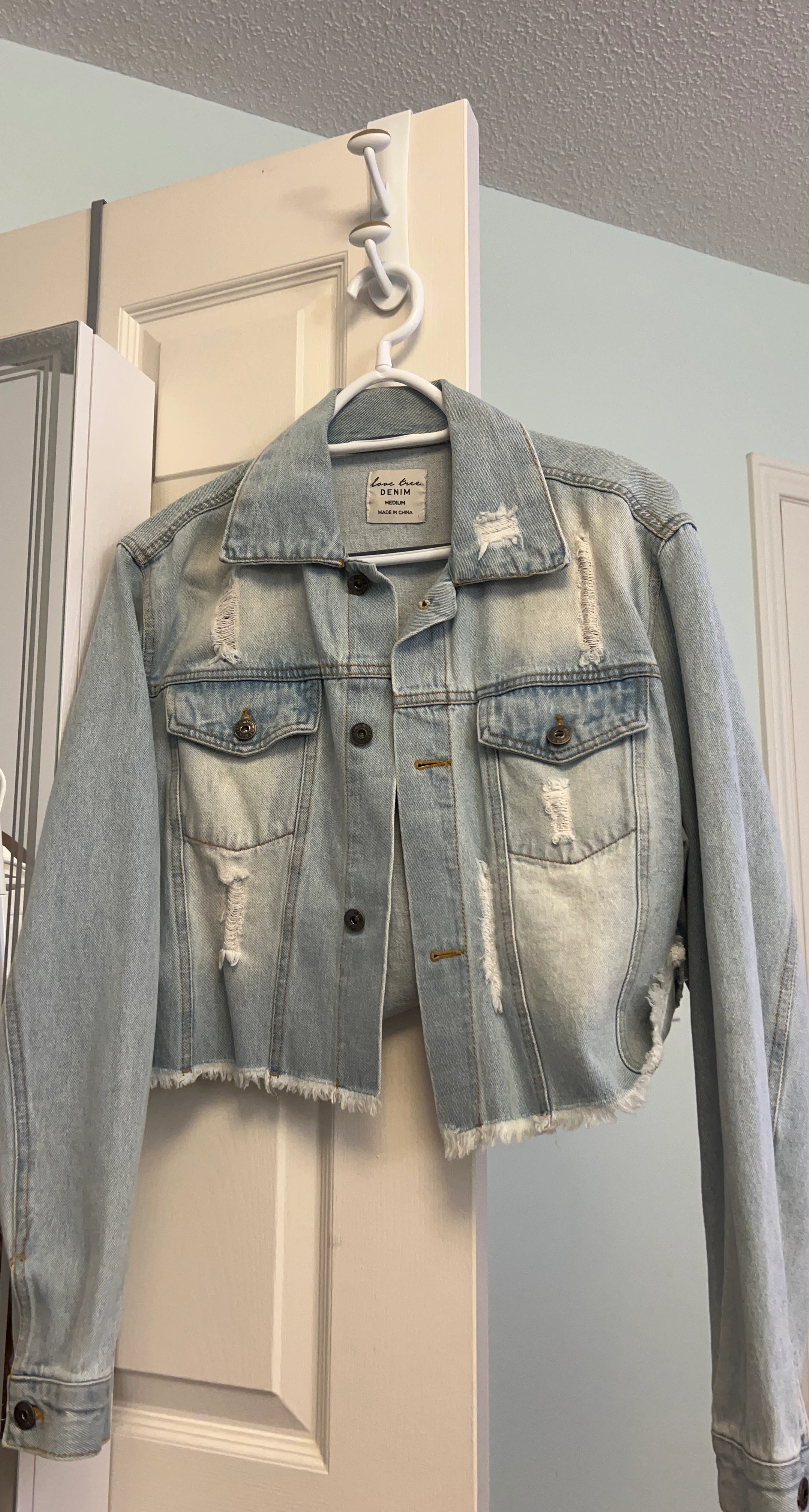 Love Tree Denim Distressed Trucker Jacket