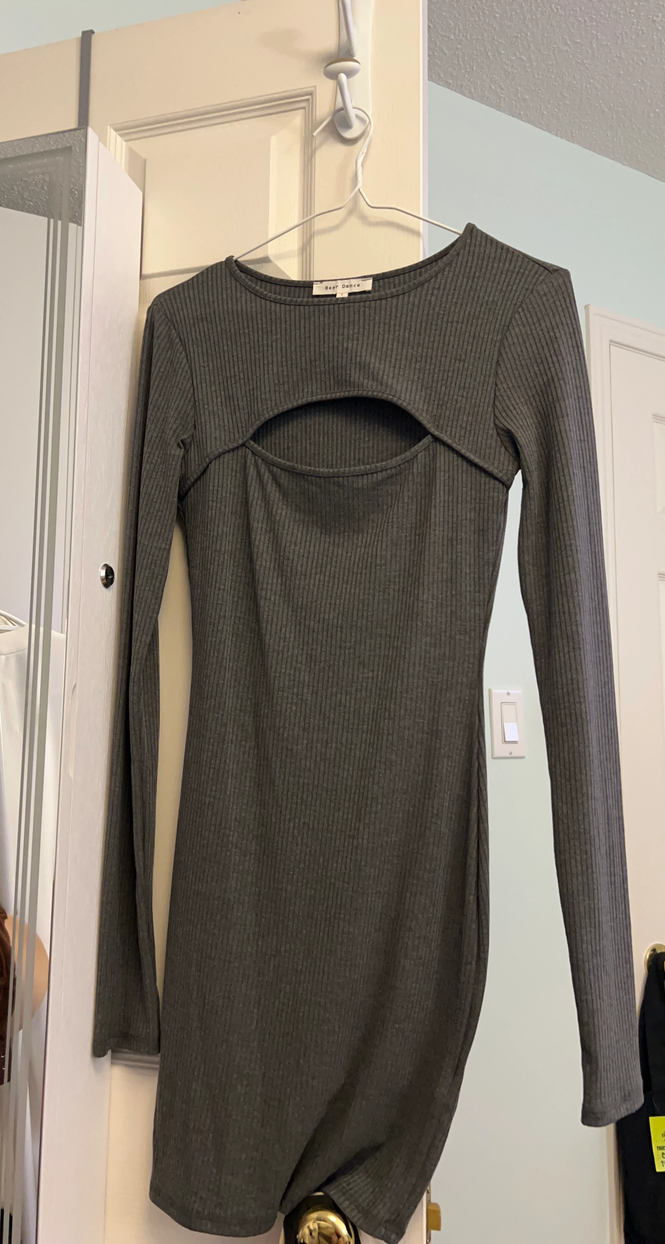 Bear Dance Grey Ribbed Cutout Mini Dress