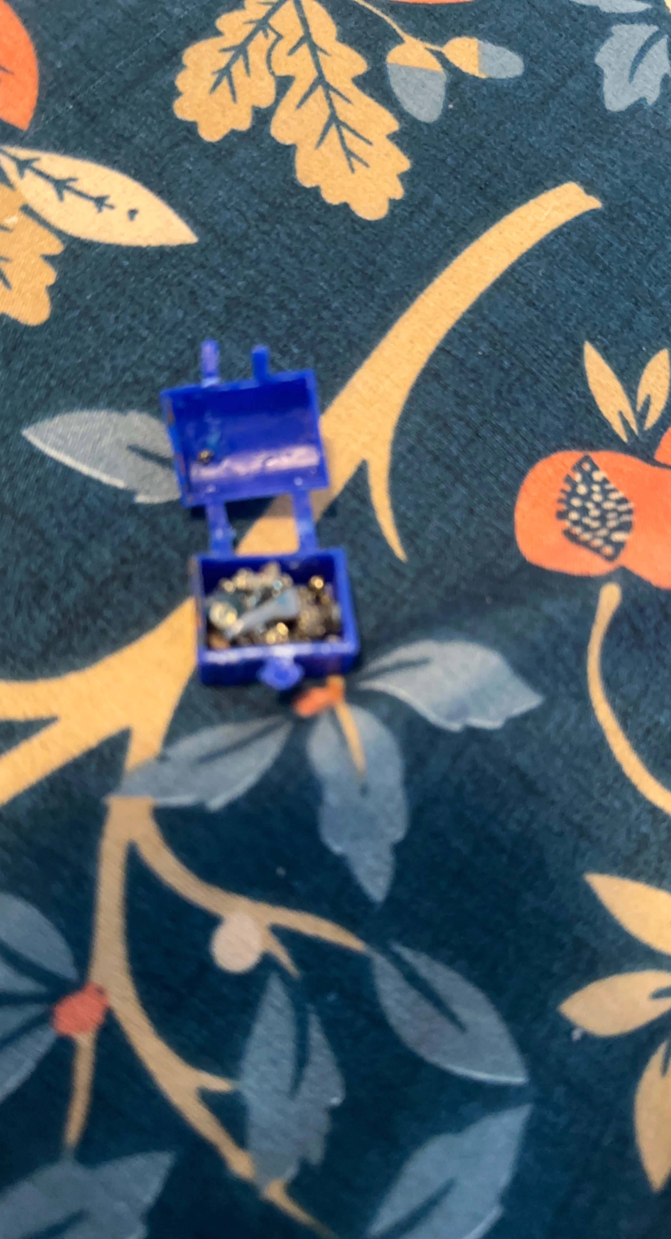 Blue treasure chest with tiny accessories