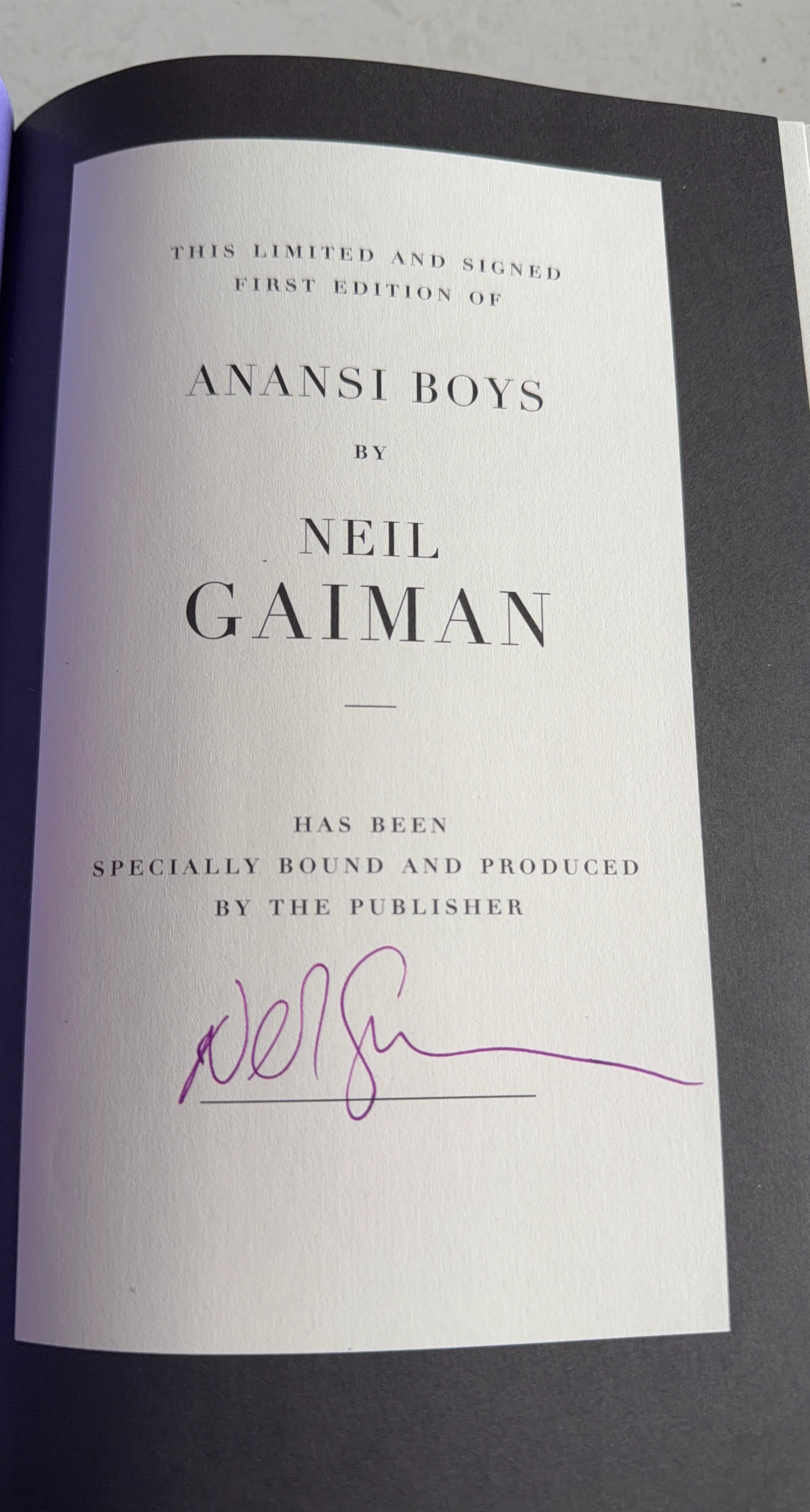 Anansi Boys by Neil Gaiman - Limited Signed Edition