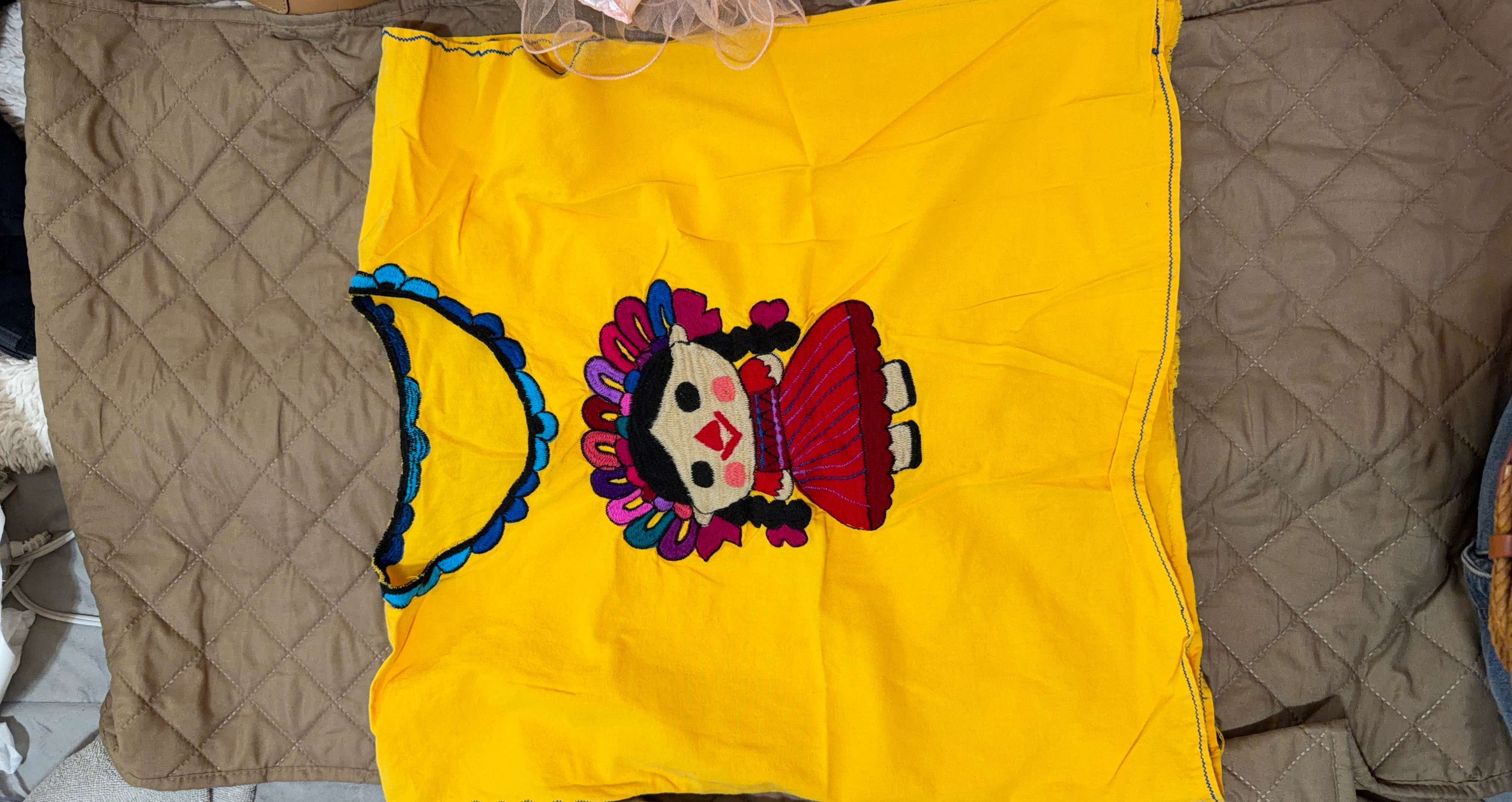 Yellow Embroidered Doll Dress