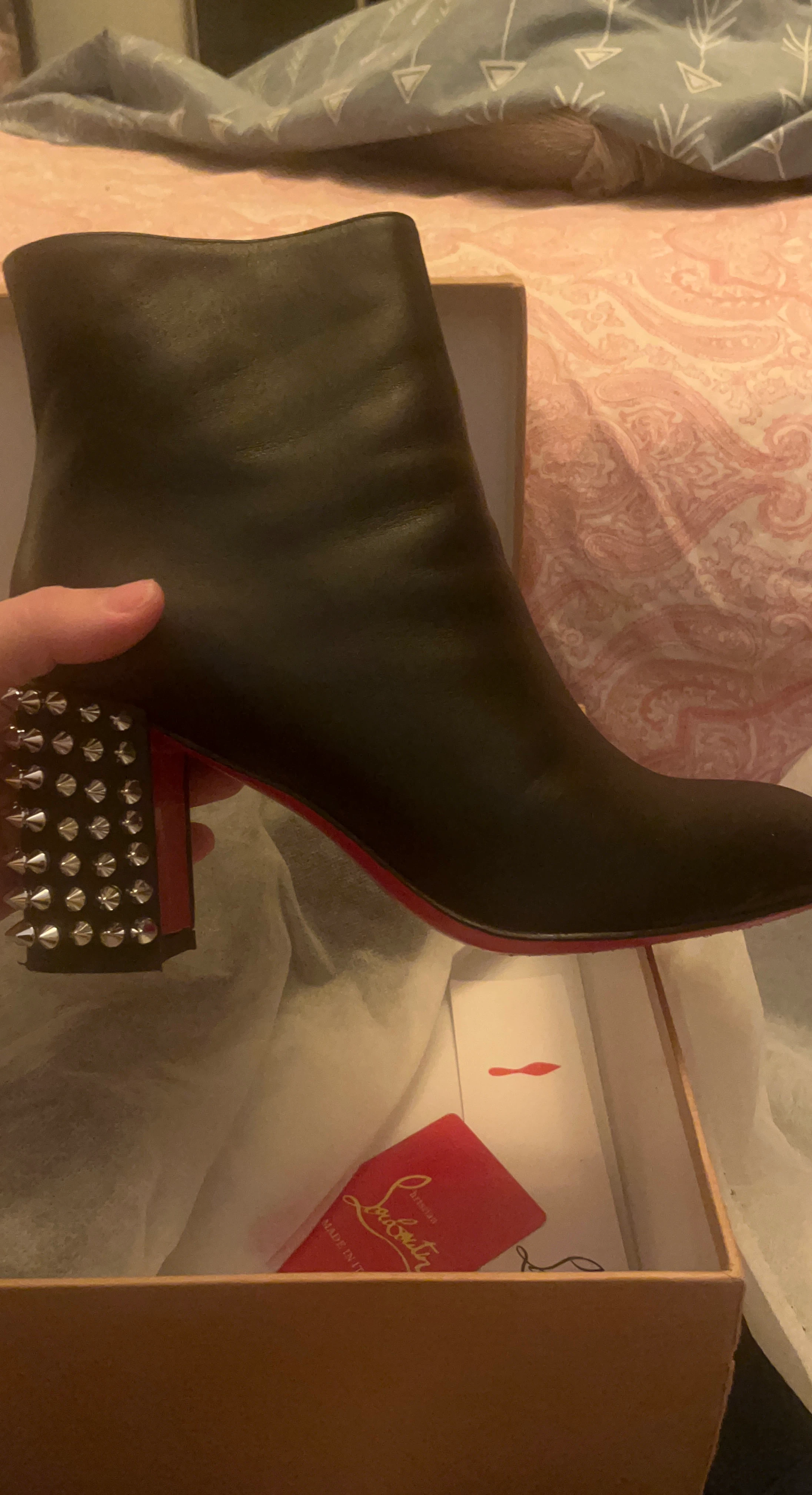 Christian Louboutin Black Leather Spiked Heel Ankle Boots