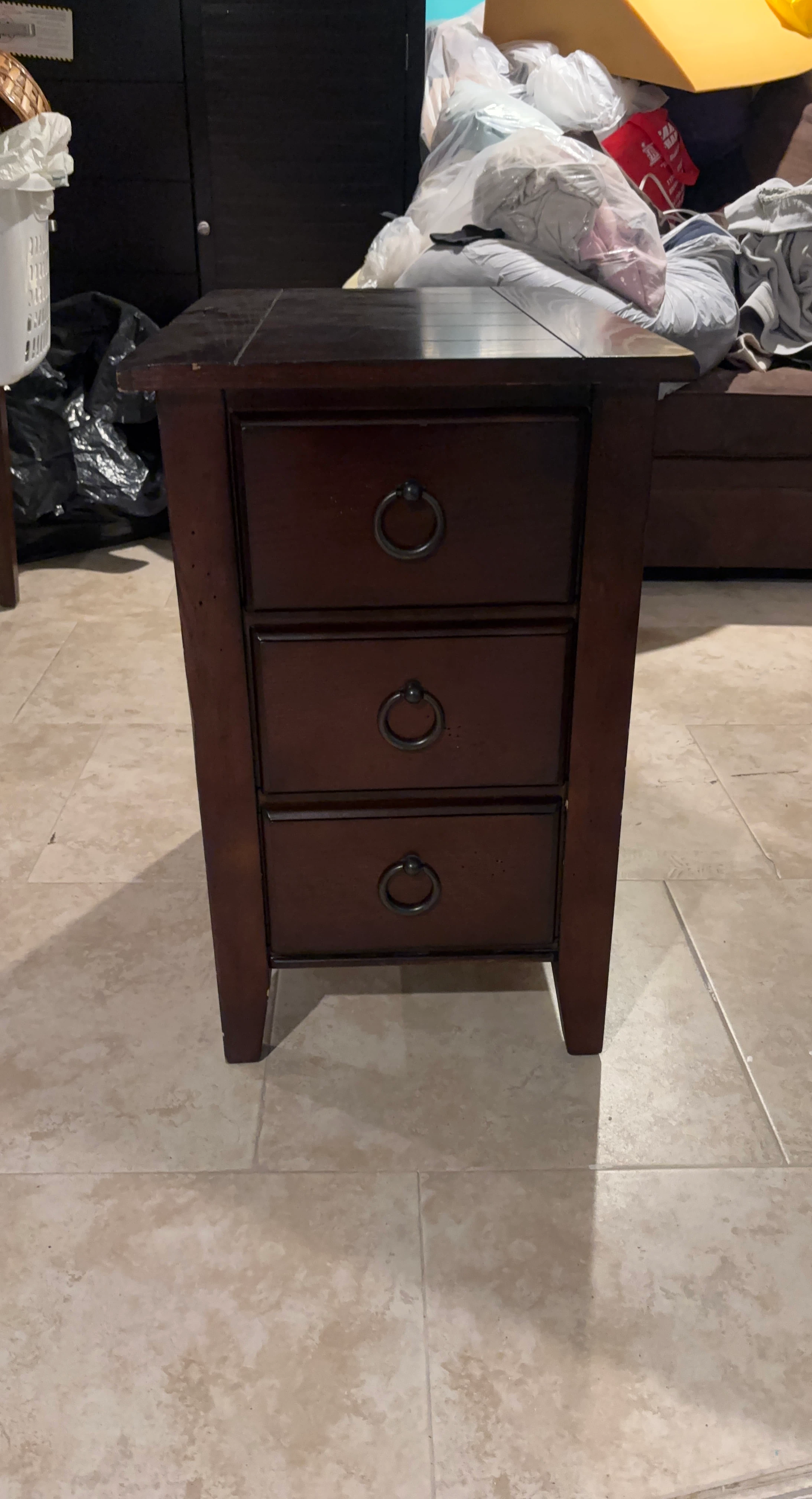Dark Wood 3-Drawer Nightstand