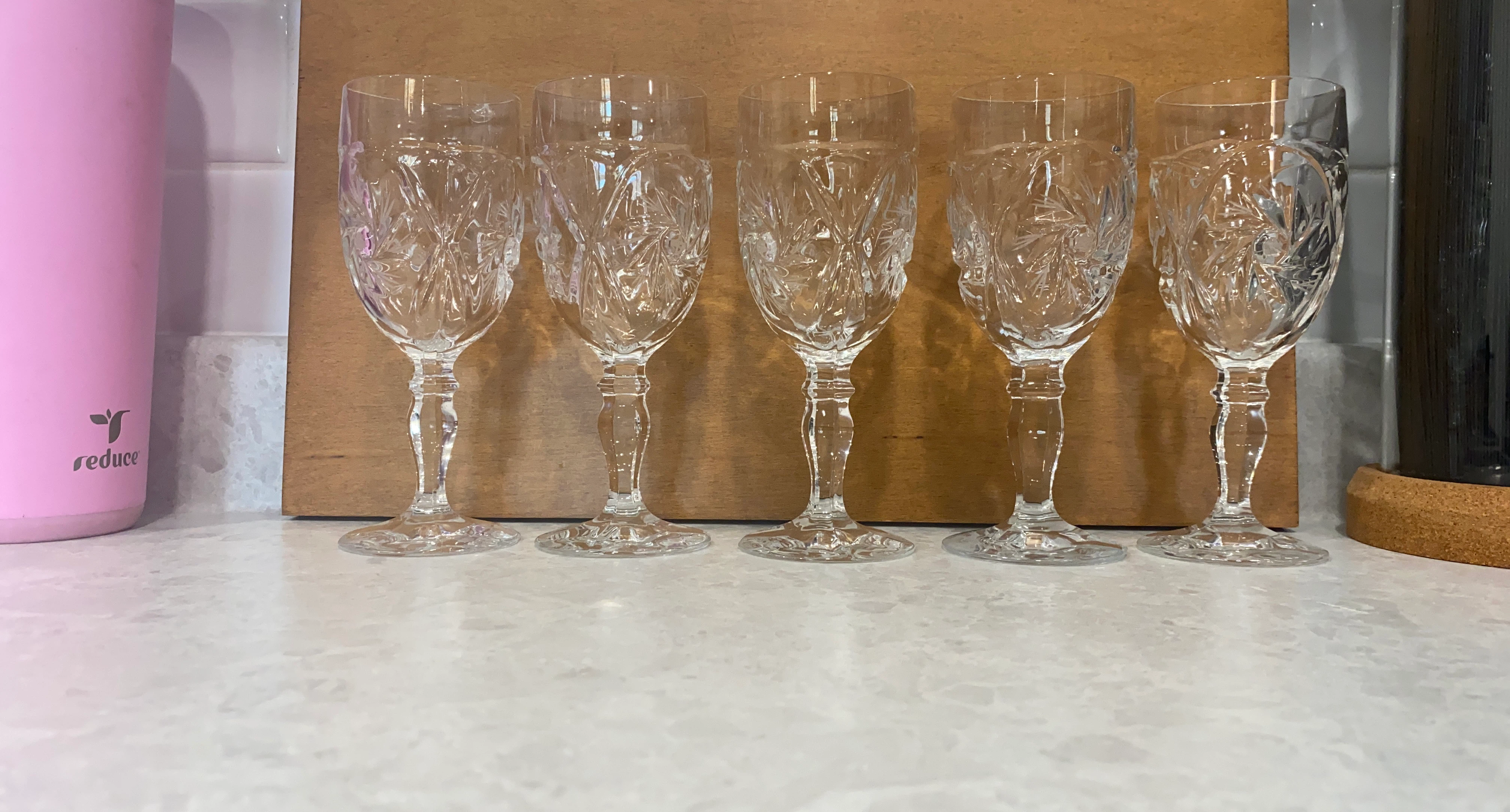 Set of 5 Crystal Wine Glasses