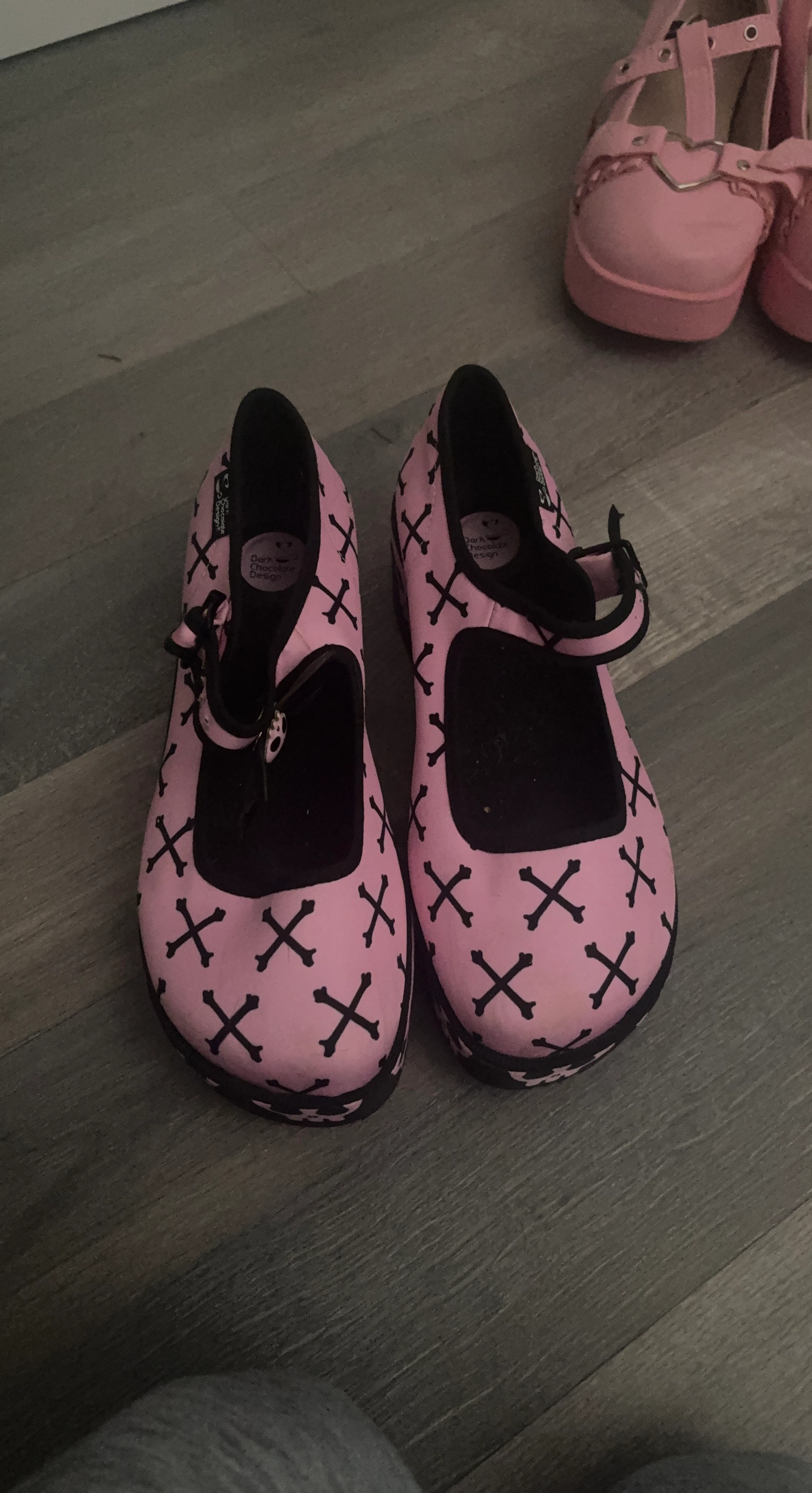 Pink and Black Crossbone Platform Mary Janes