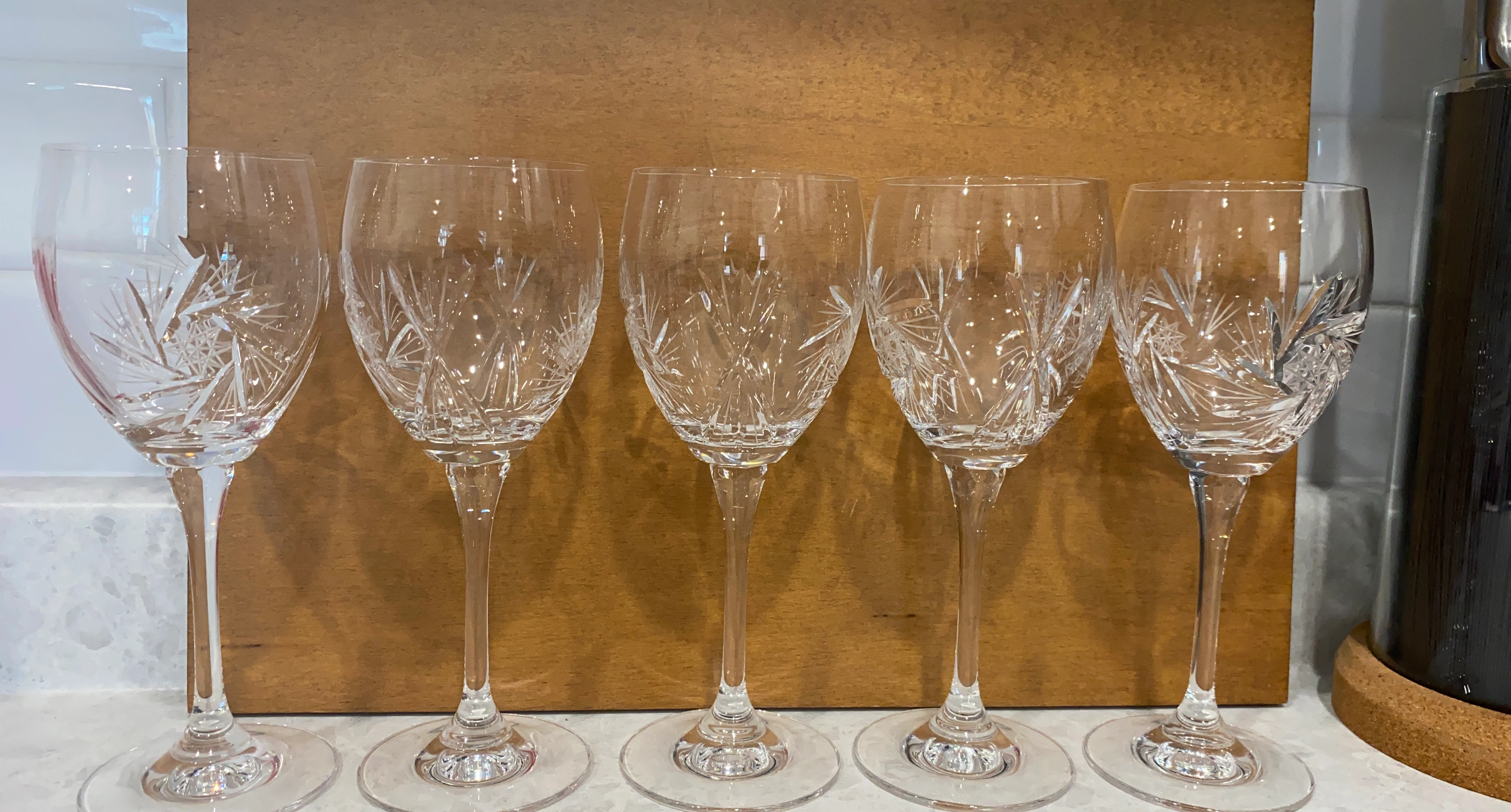 Set of 5 Crystal Wine Glasses