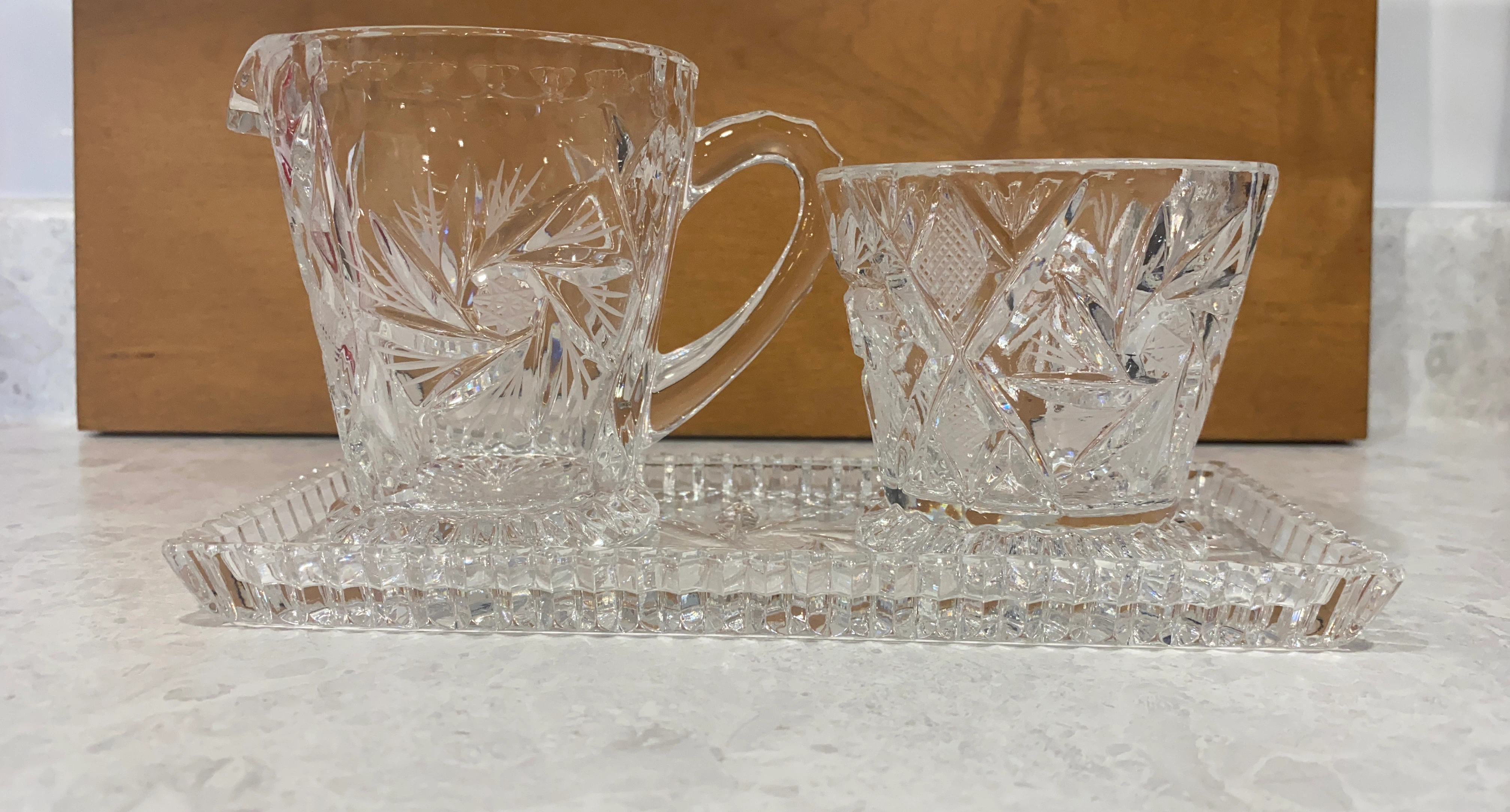 Crystal Creamer and Sugar Bowl Set with Tray