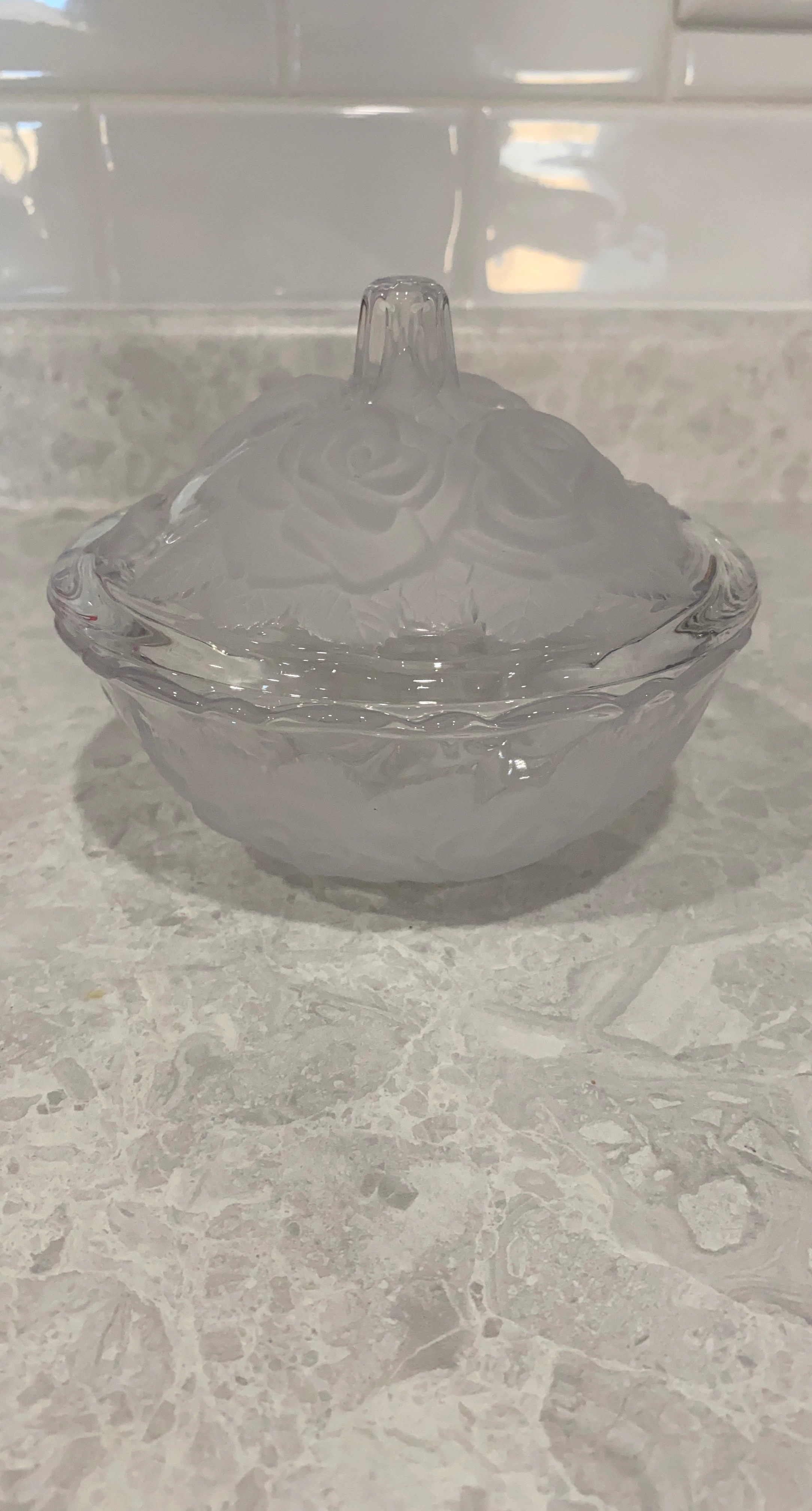 Frosted Glass Rose Candy Dish