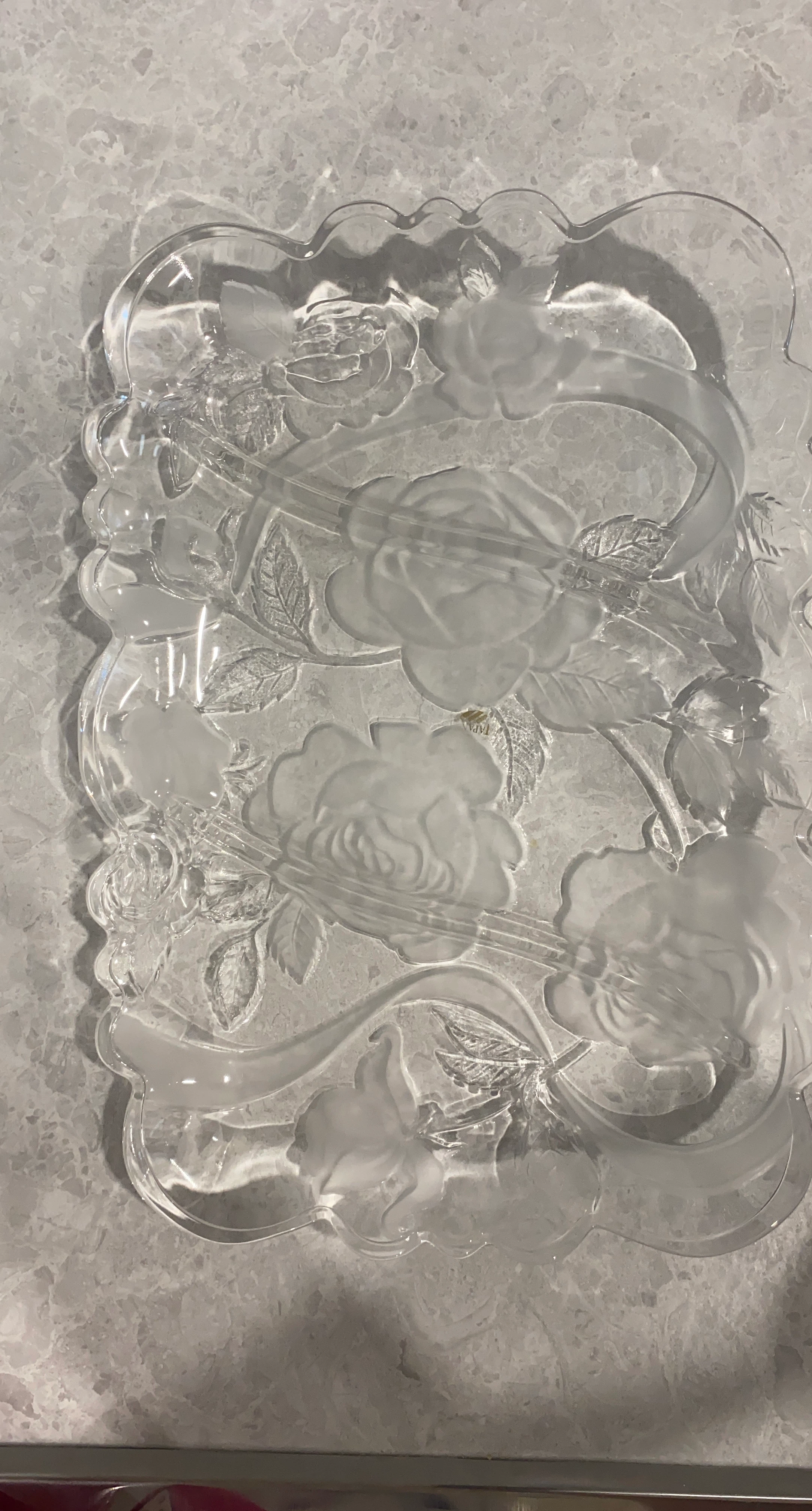 Clear Glass Embossed Rose Serving Dish