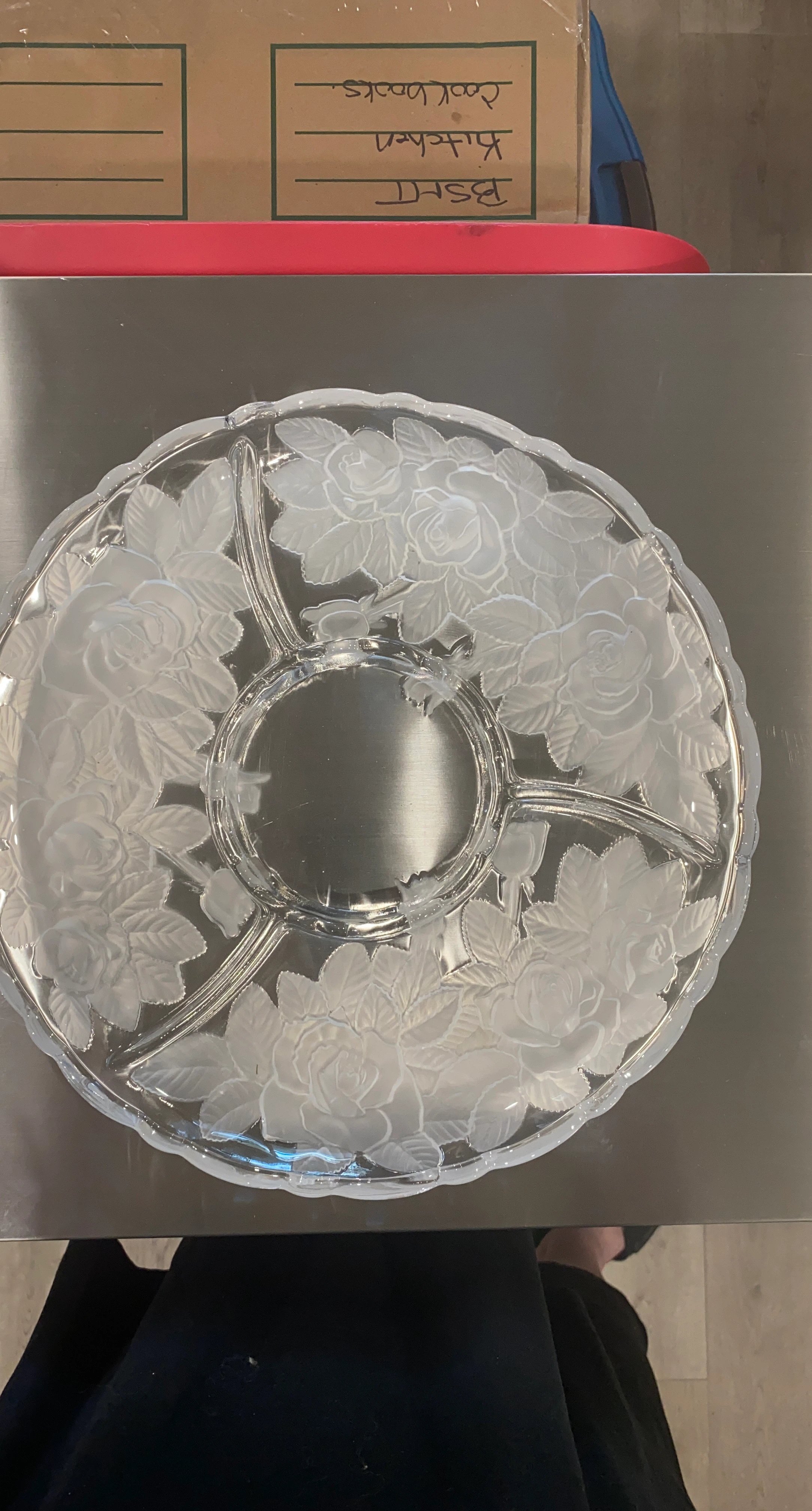 Glass Rose Divided Serving Platter