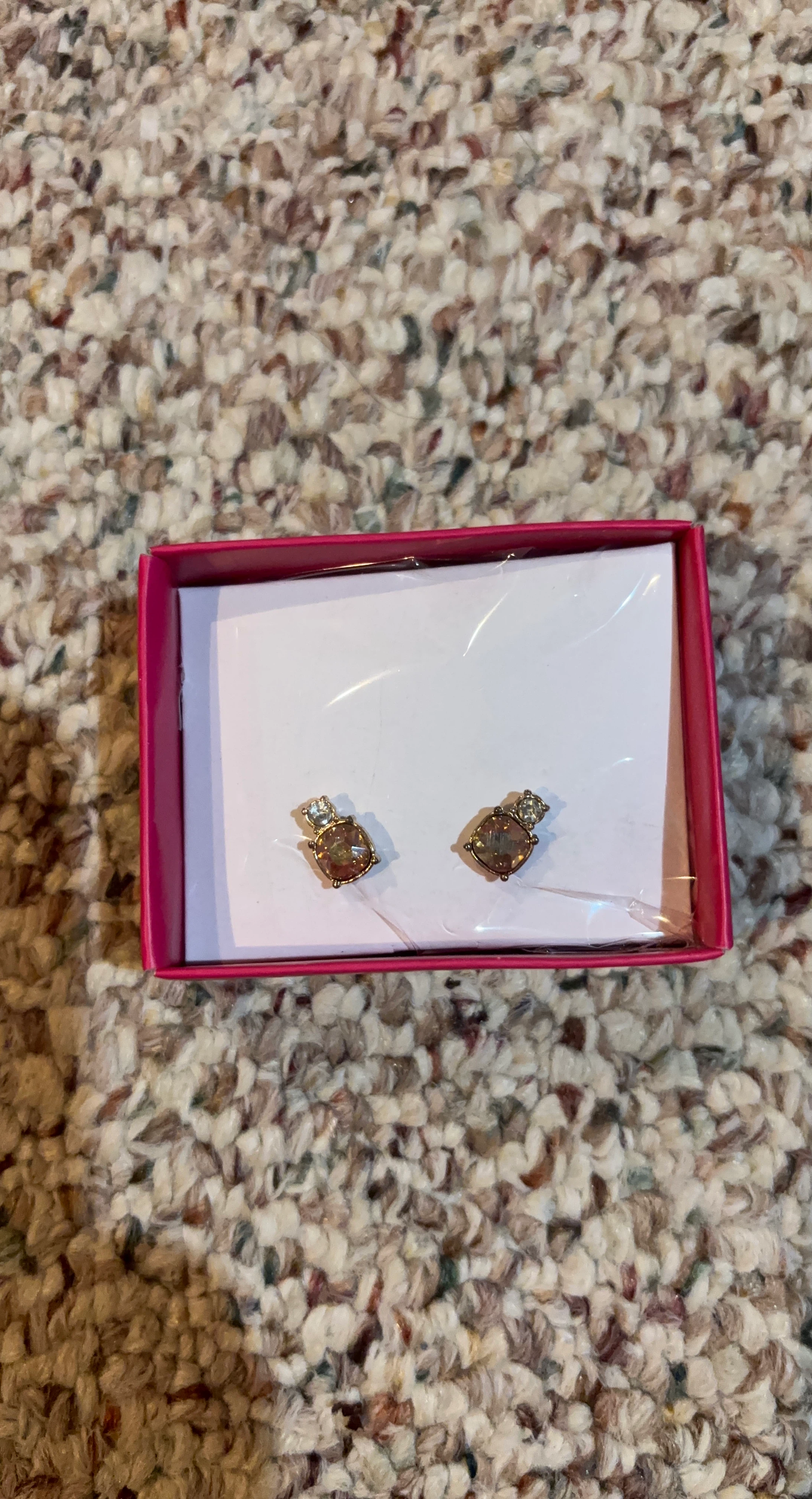 Stud Earrings with Brown and Clear Stones
