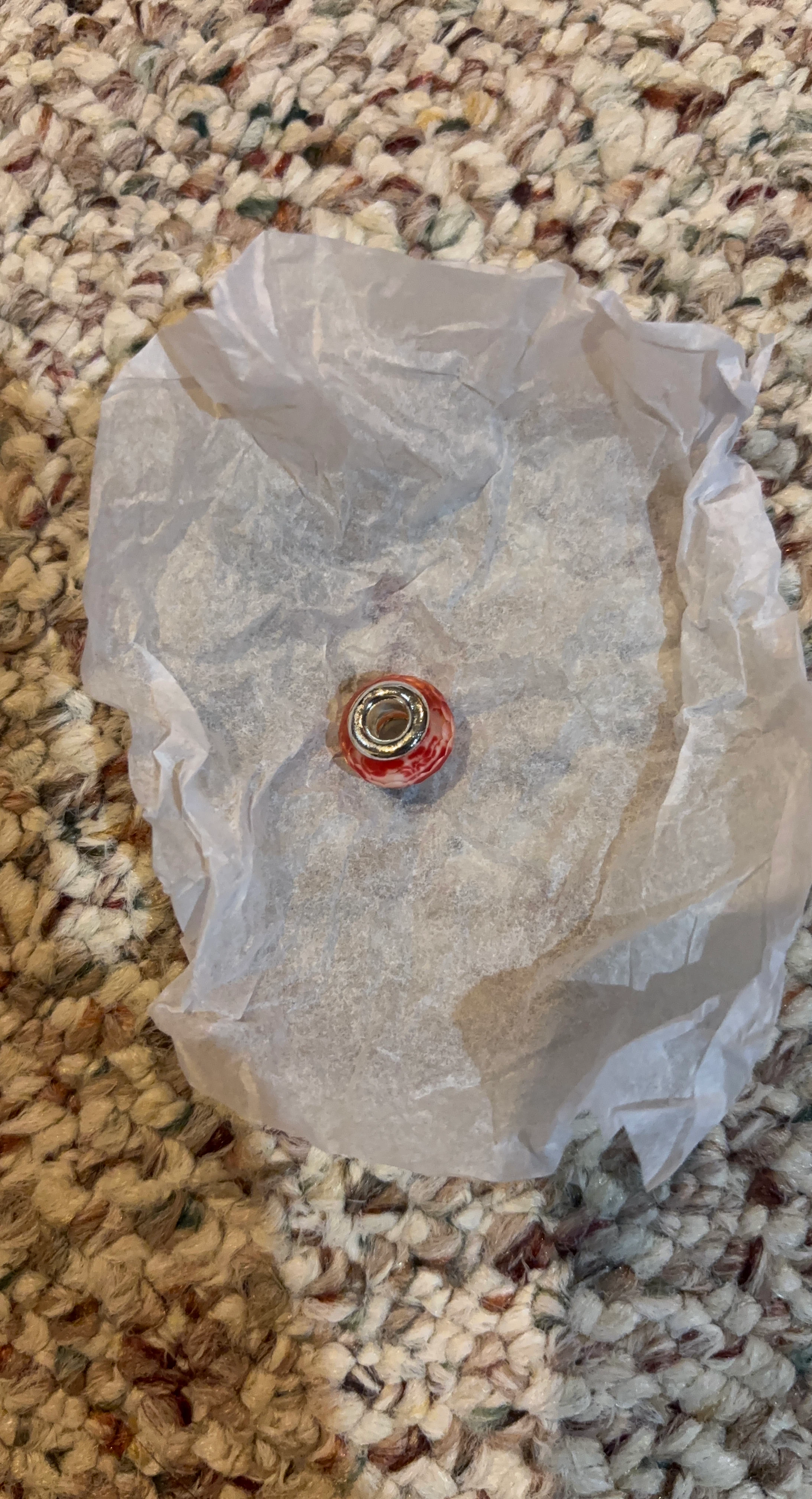Red and White Swirl Charm Bead