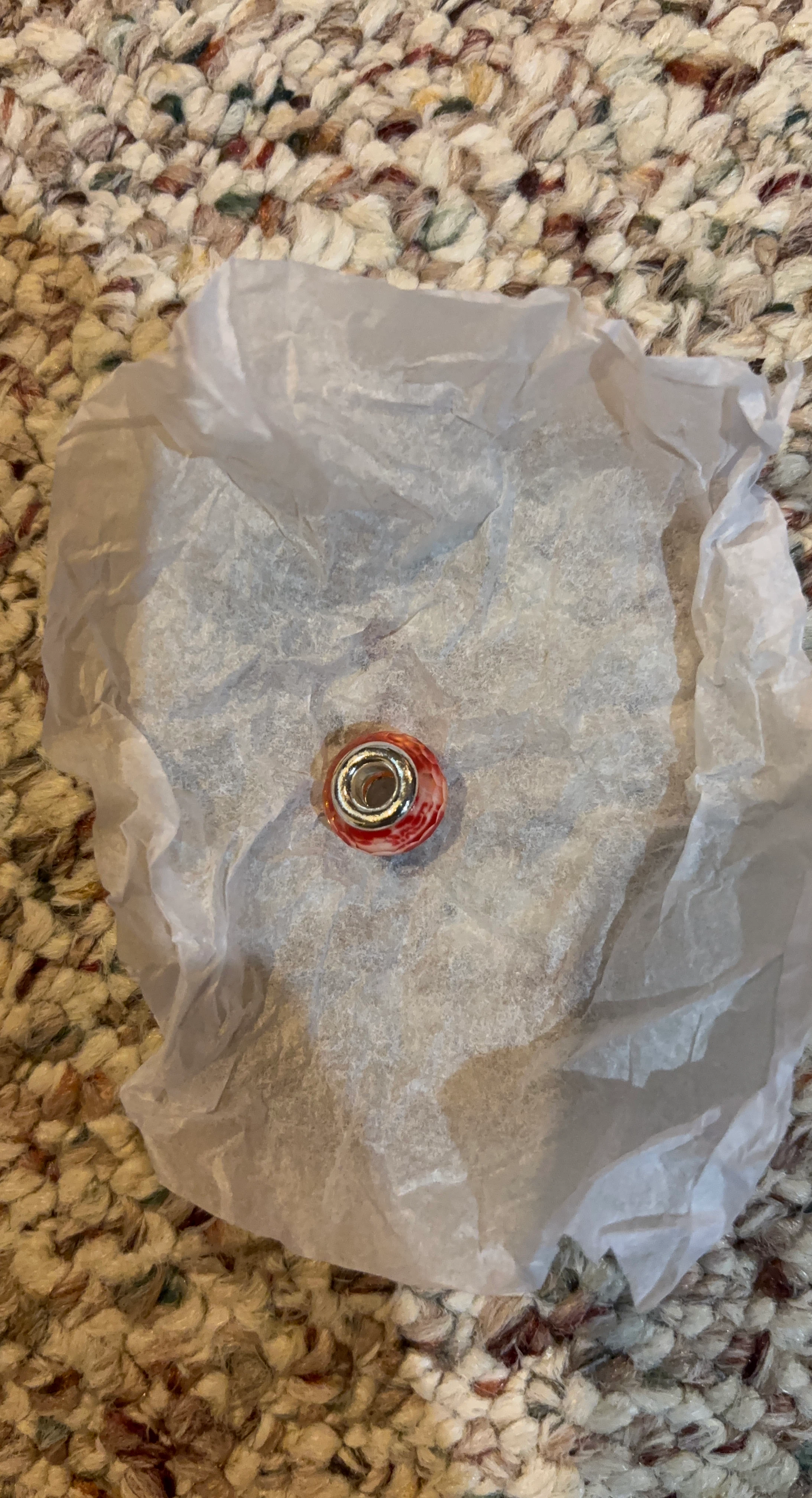 Red and White Swirl Charm Bead