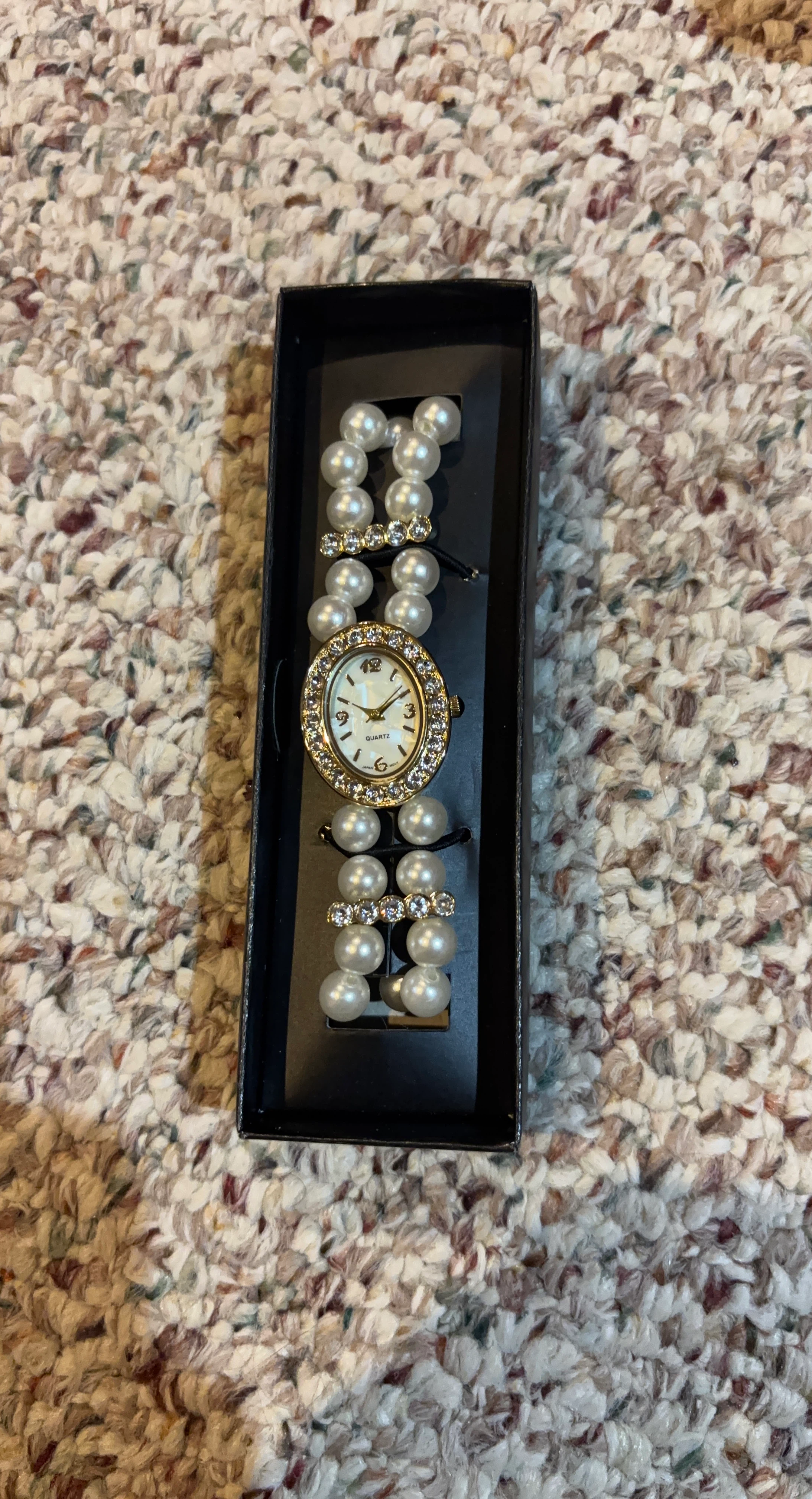 Women's Pearl and Rhinestone Accent Watch