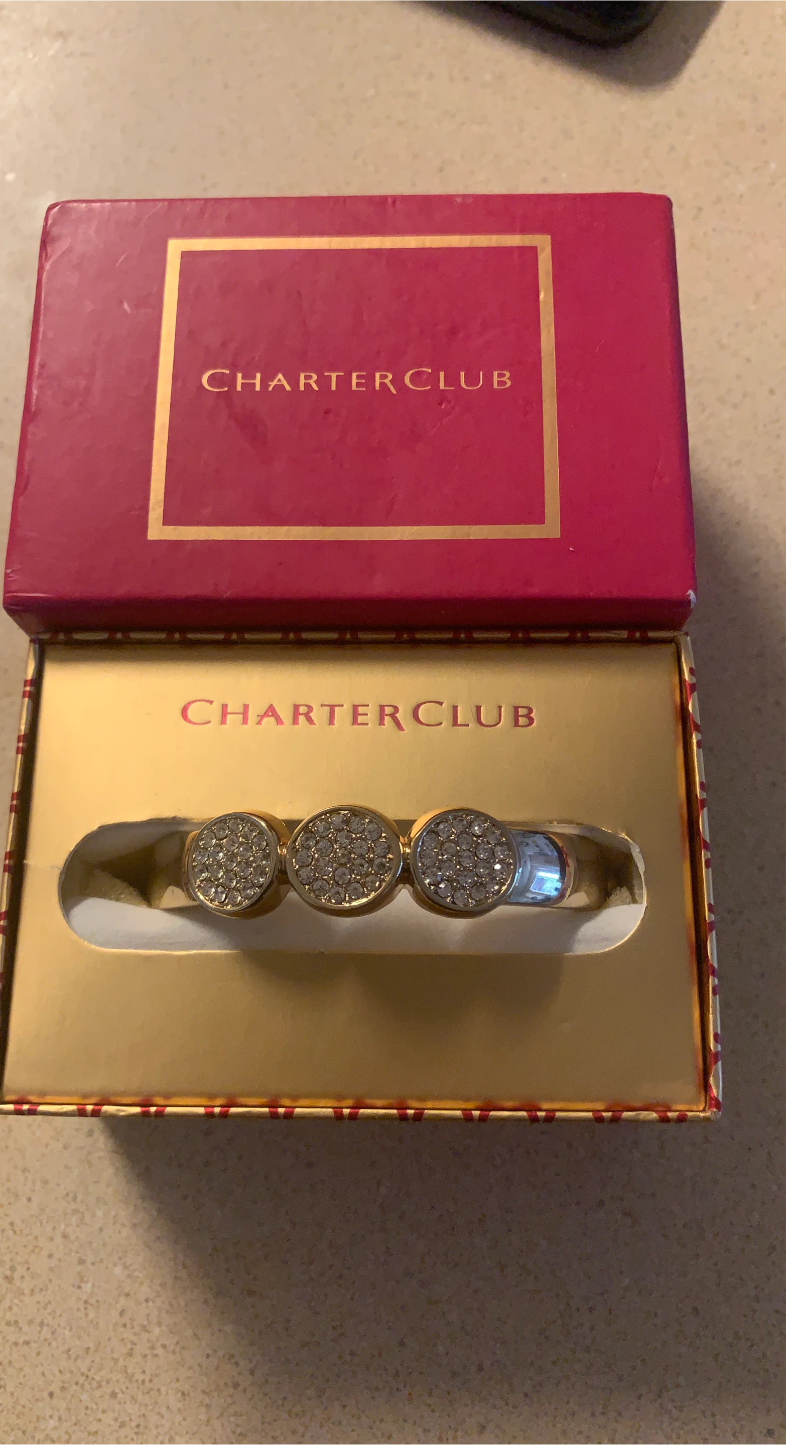 Charter Club Gold Tone Crystal Hinged Bangle Bracelet