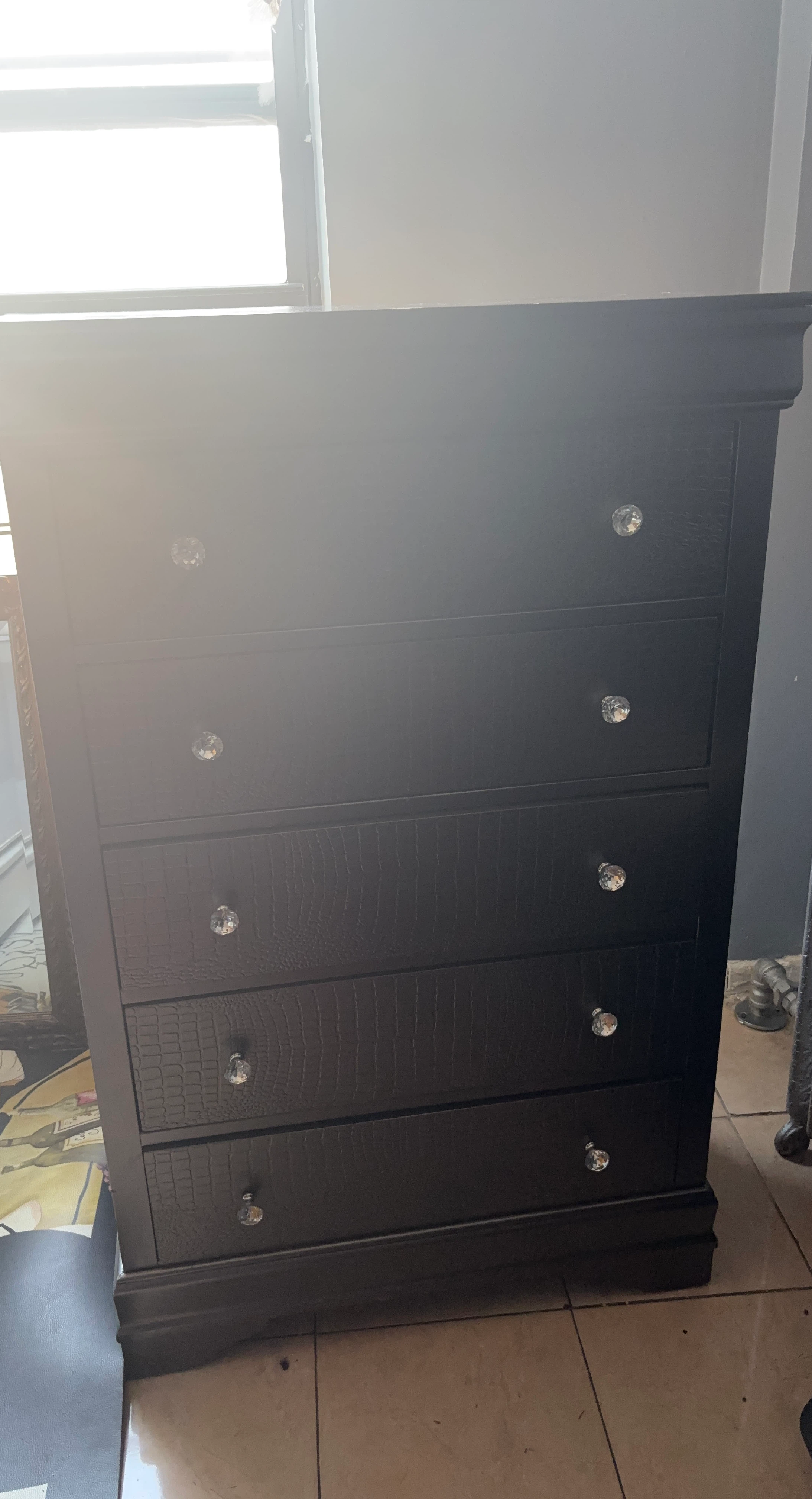 Black 5-Drawer Chest with Crystal Knobs