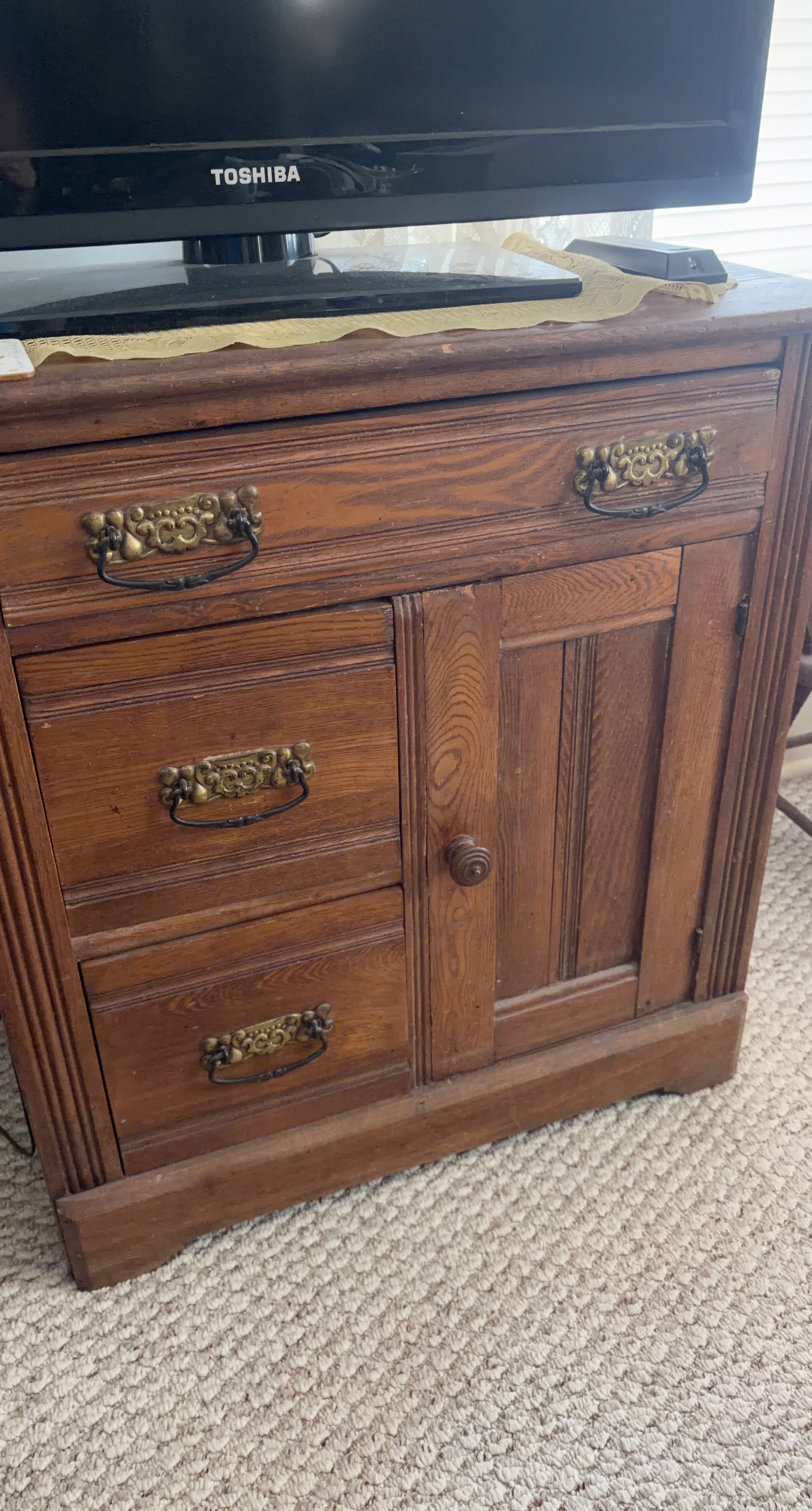Vintage Wooden Nightstand with Drawer and Cabinet