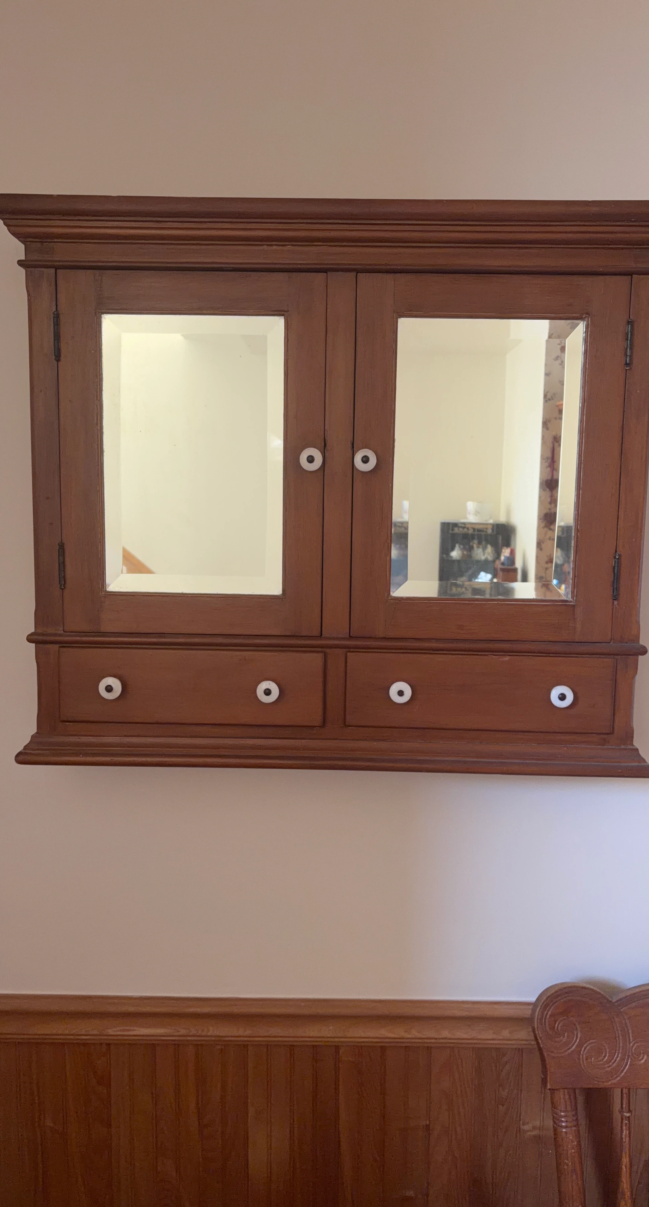 Antique store cabinet beveled glass