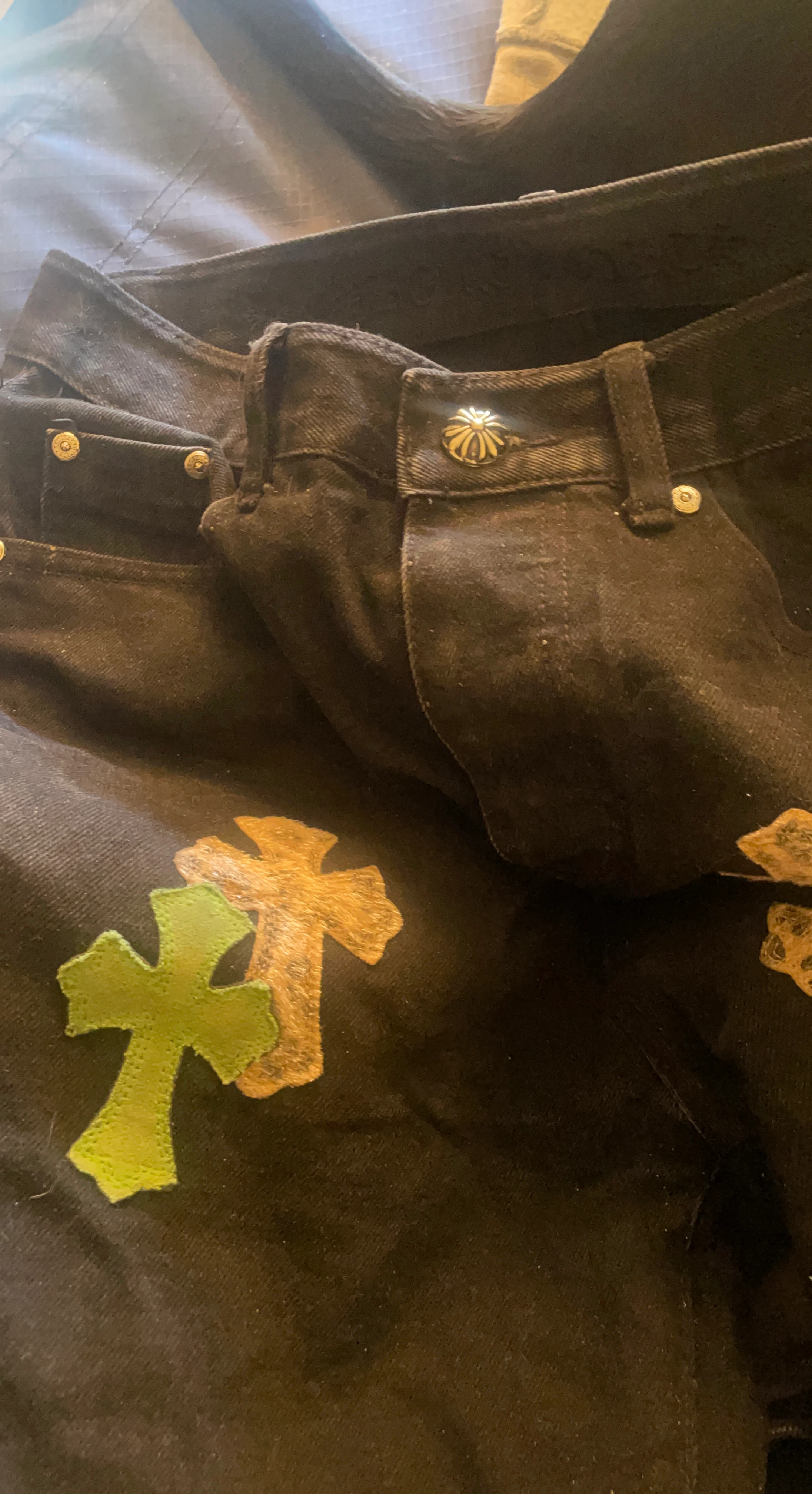 Black Denim Jeans with Cross Patches