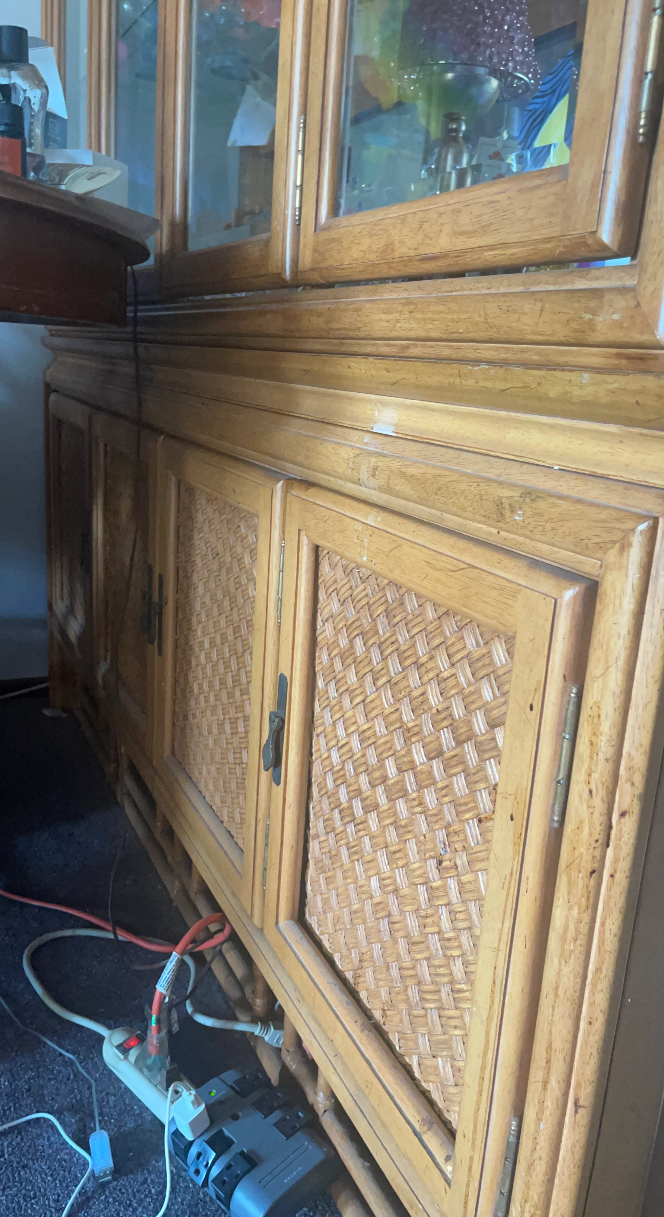 Vintage Wooden Display Cabinet with Woven Inlay