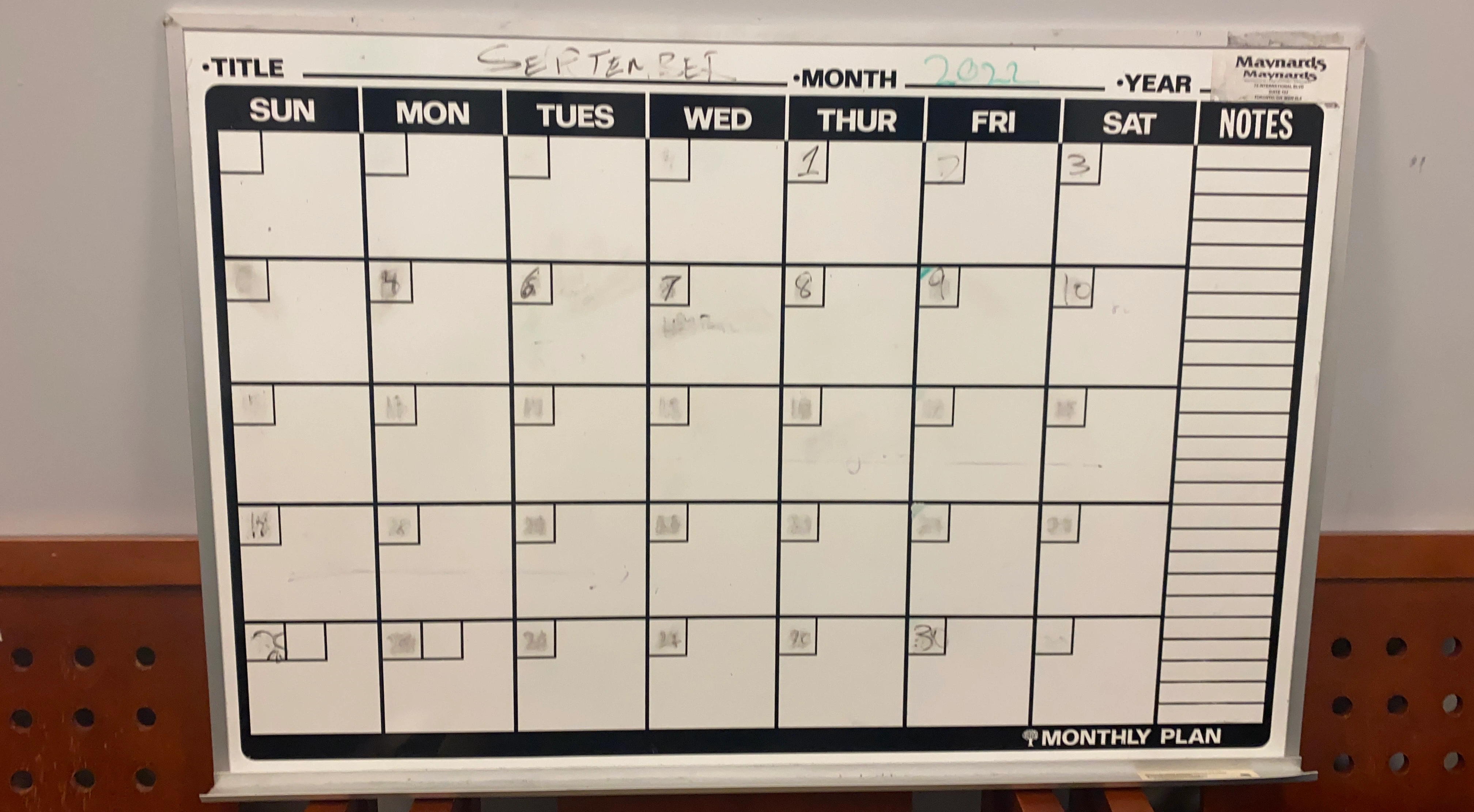 Maynards Monthly Plan Whiteboard 2022