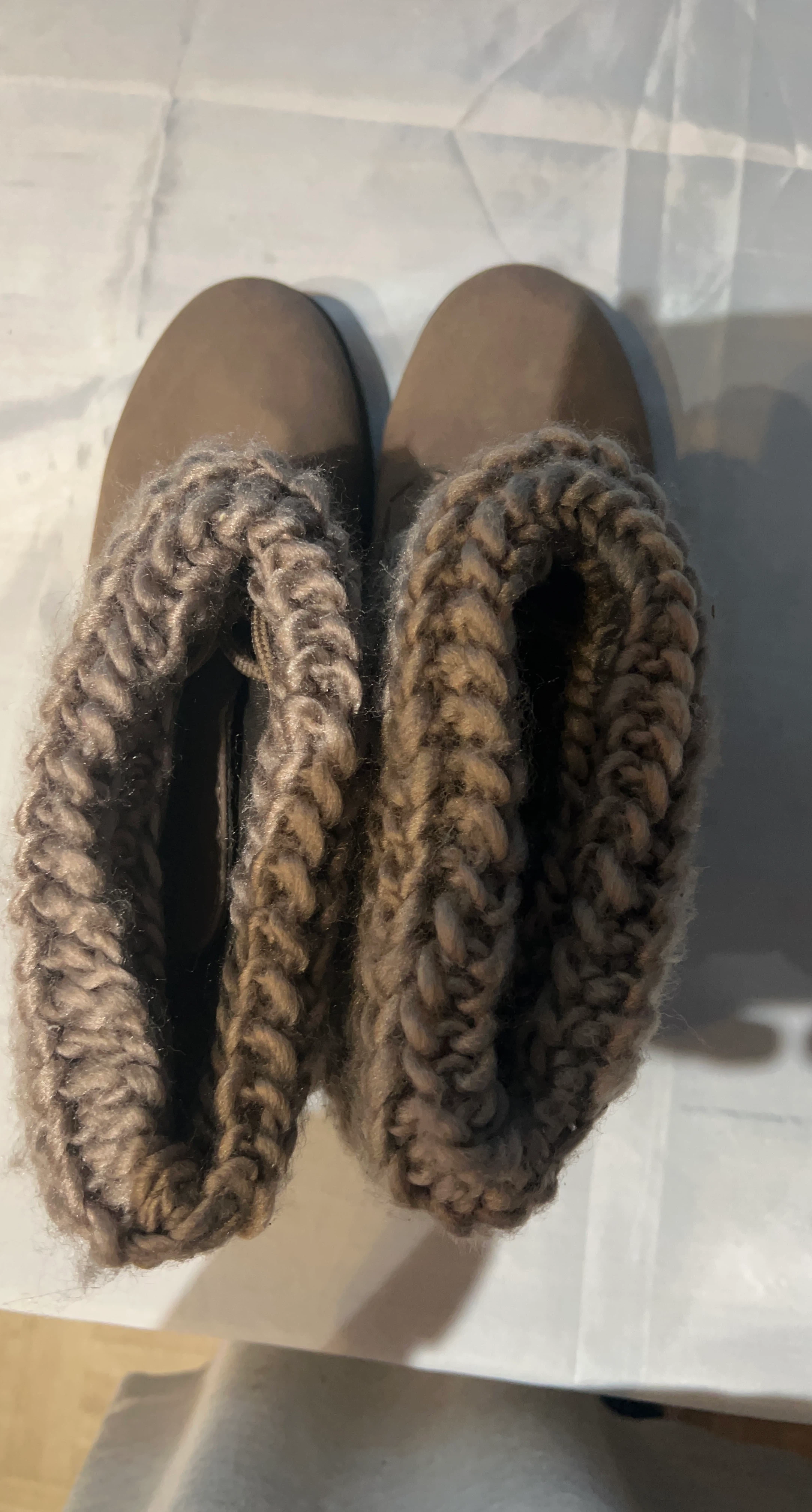 Brown Knit-Trim Ankle Boots