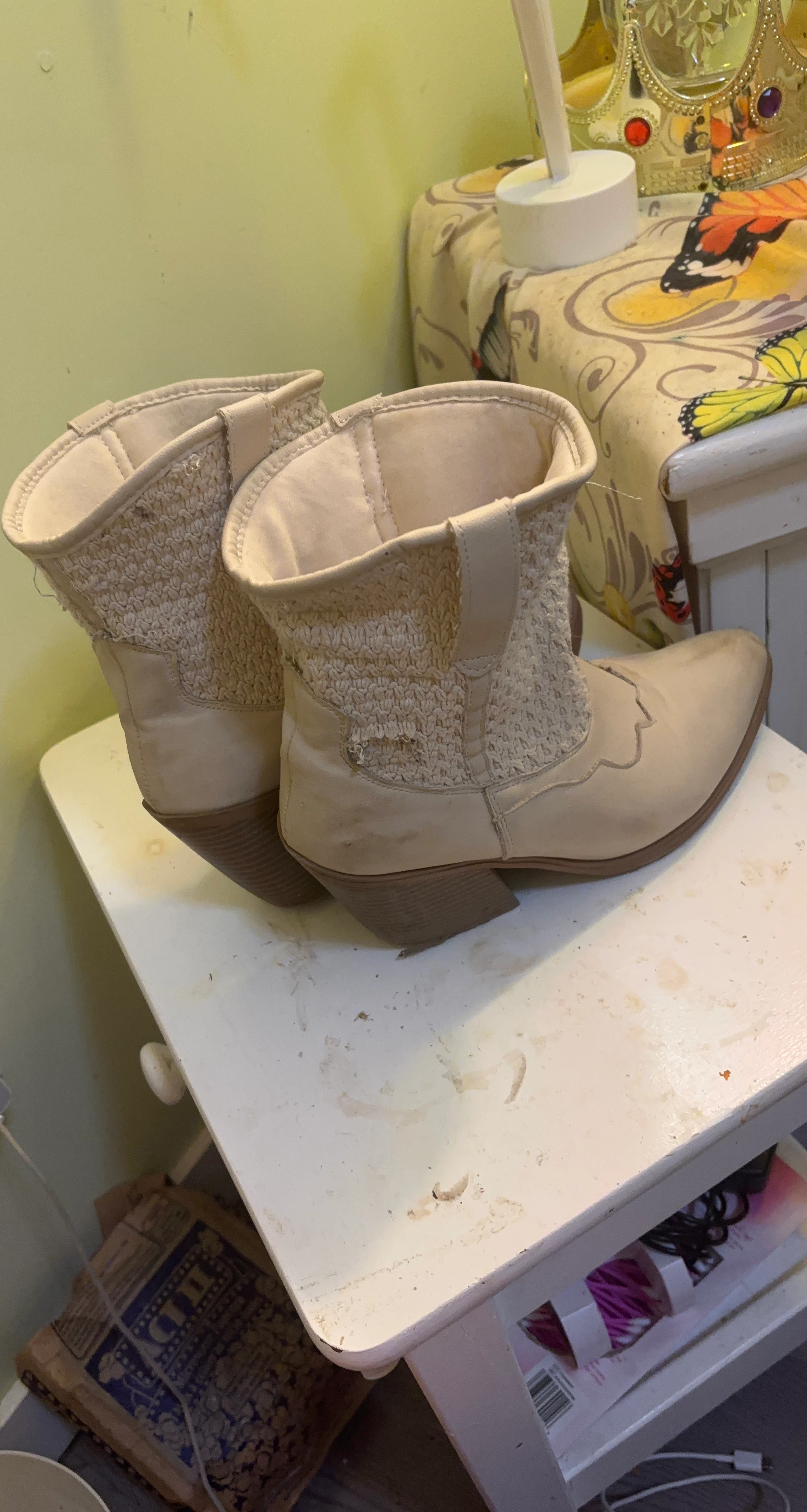 Cream Western Style Boots