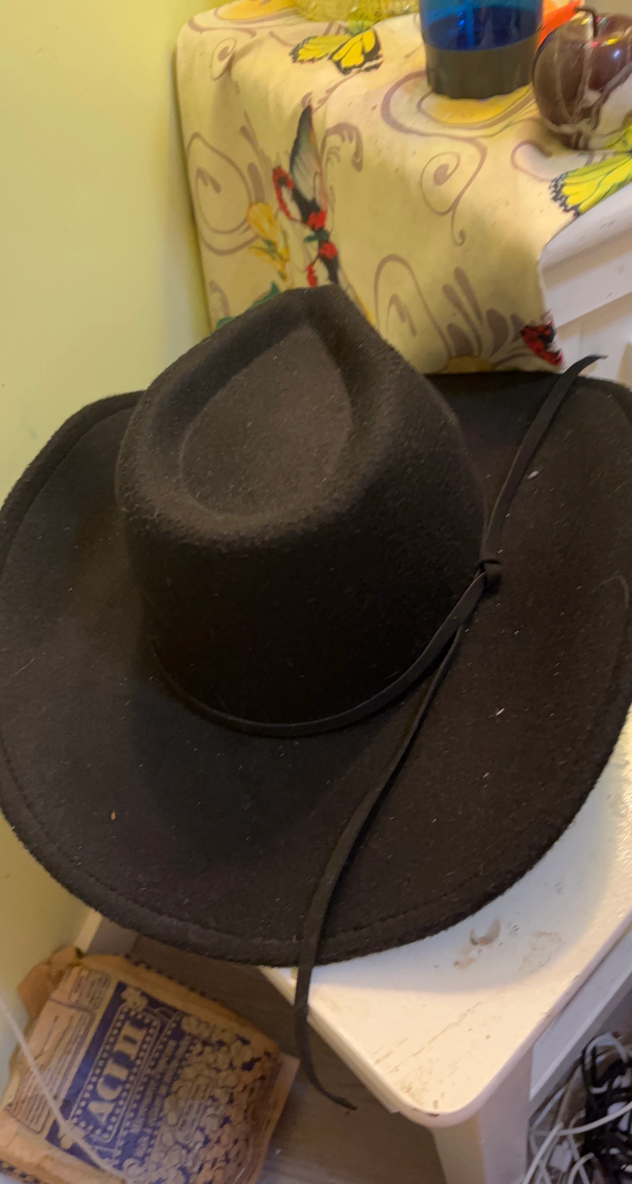 Black Fedora Hat with String Tie