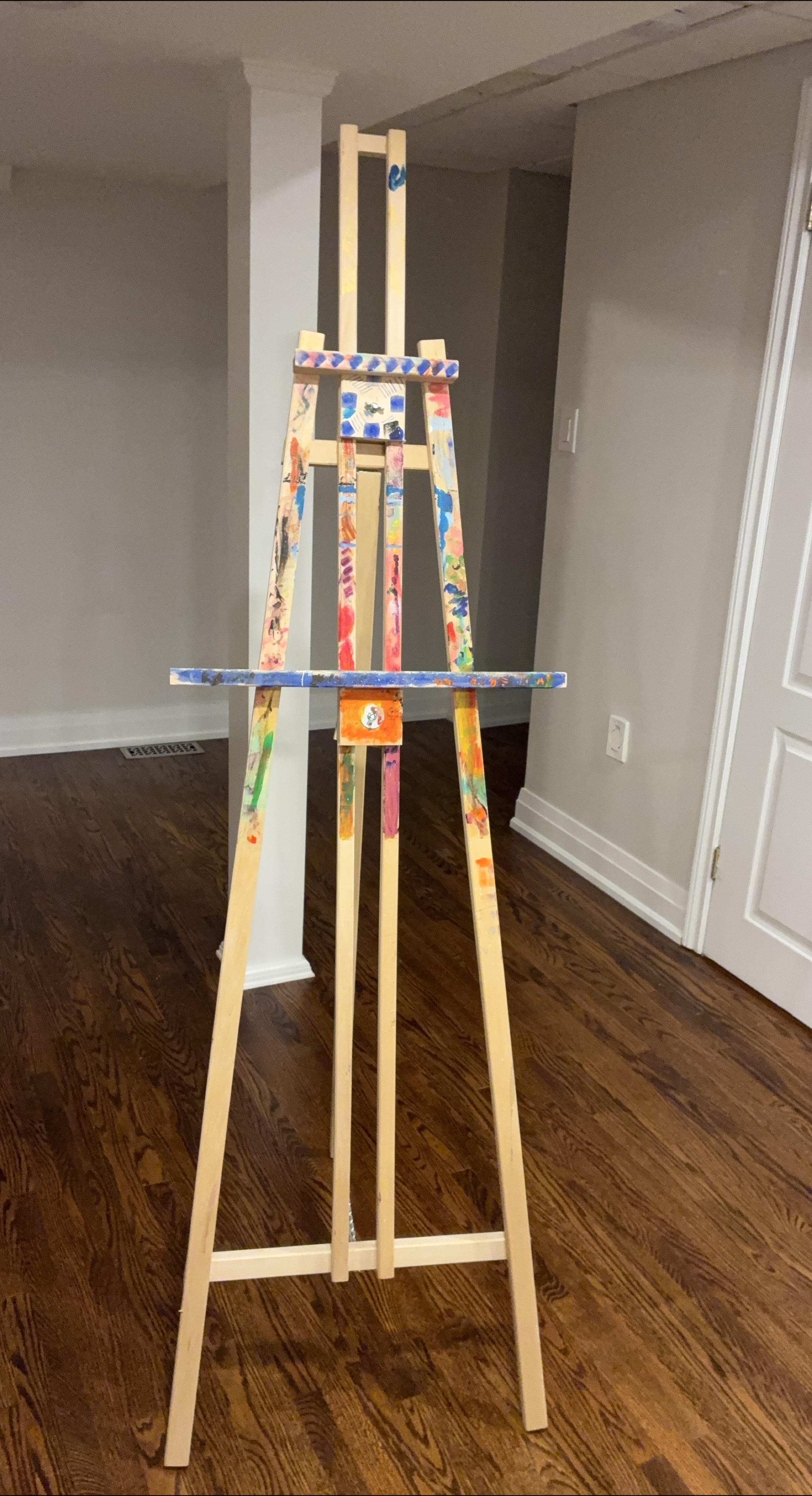 Wooden Artist Easel with Paint Splatters