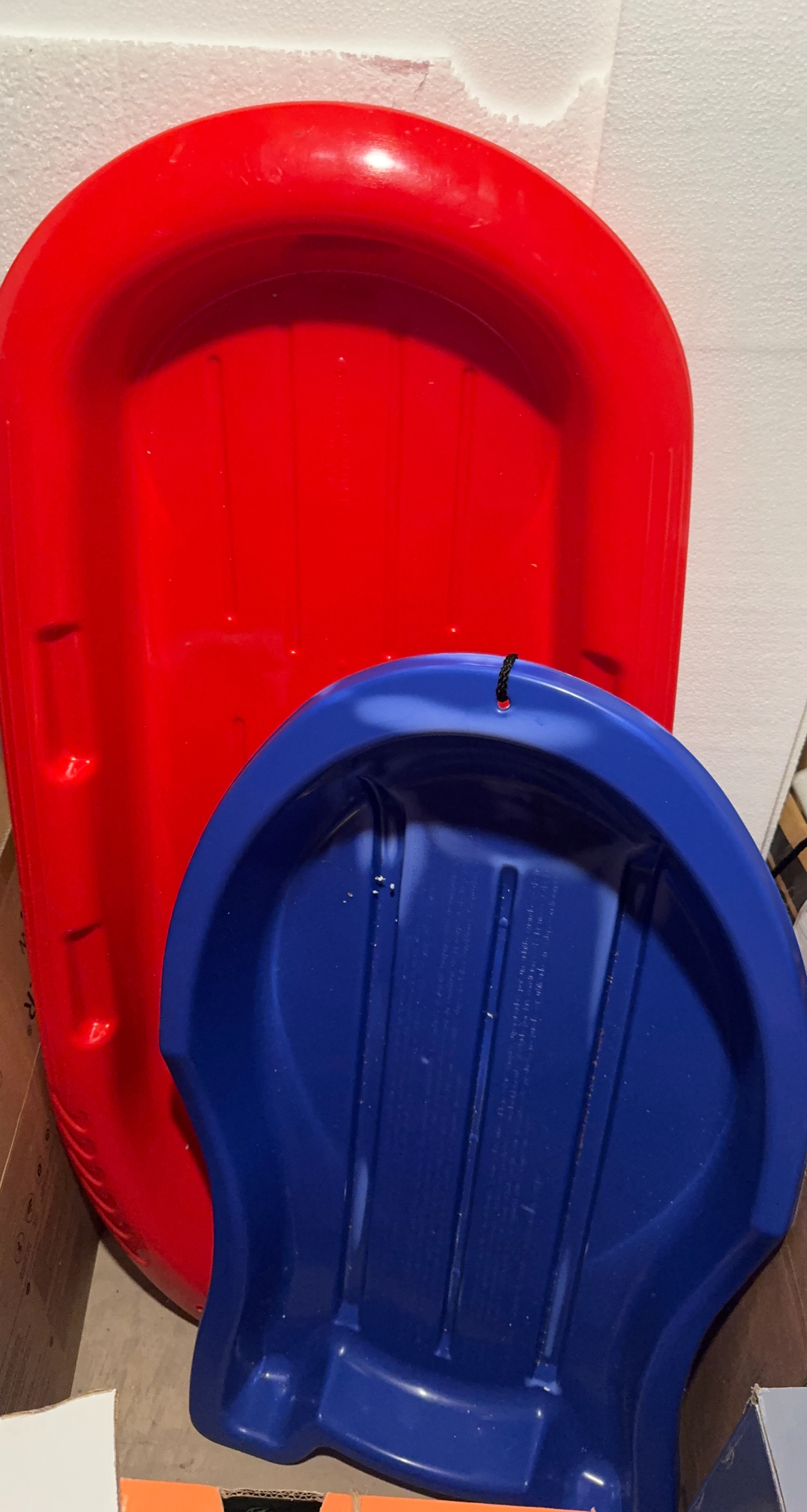2 Red and 1 Blue Toboggan Sleds