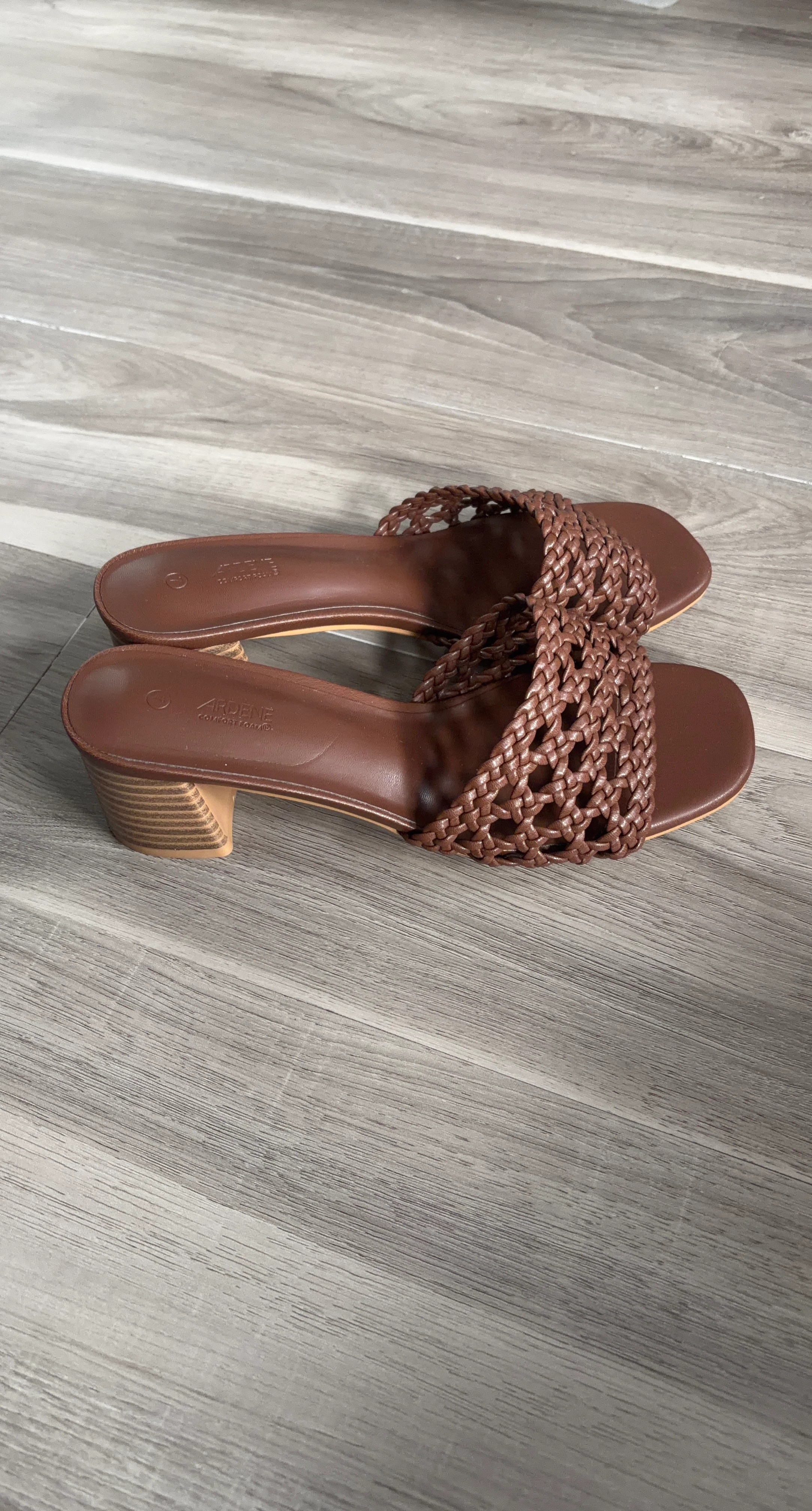 Ardene Brown Woven Block Heel Slides - Size 7