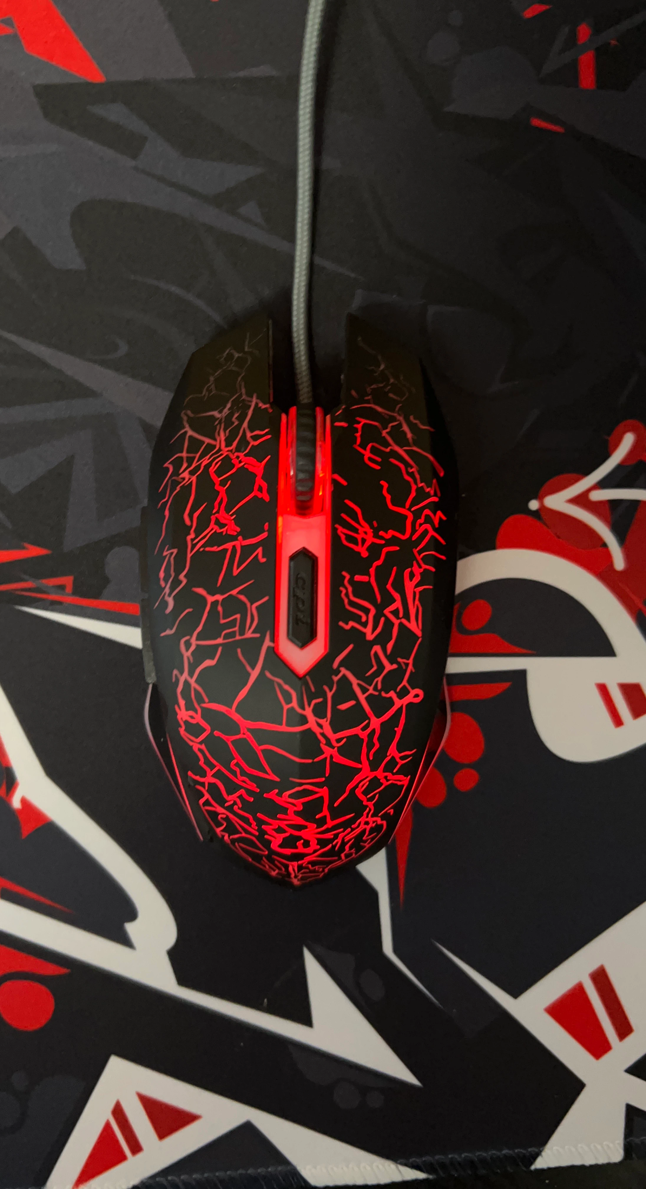 Gaming Mouse with Red Crackle Design