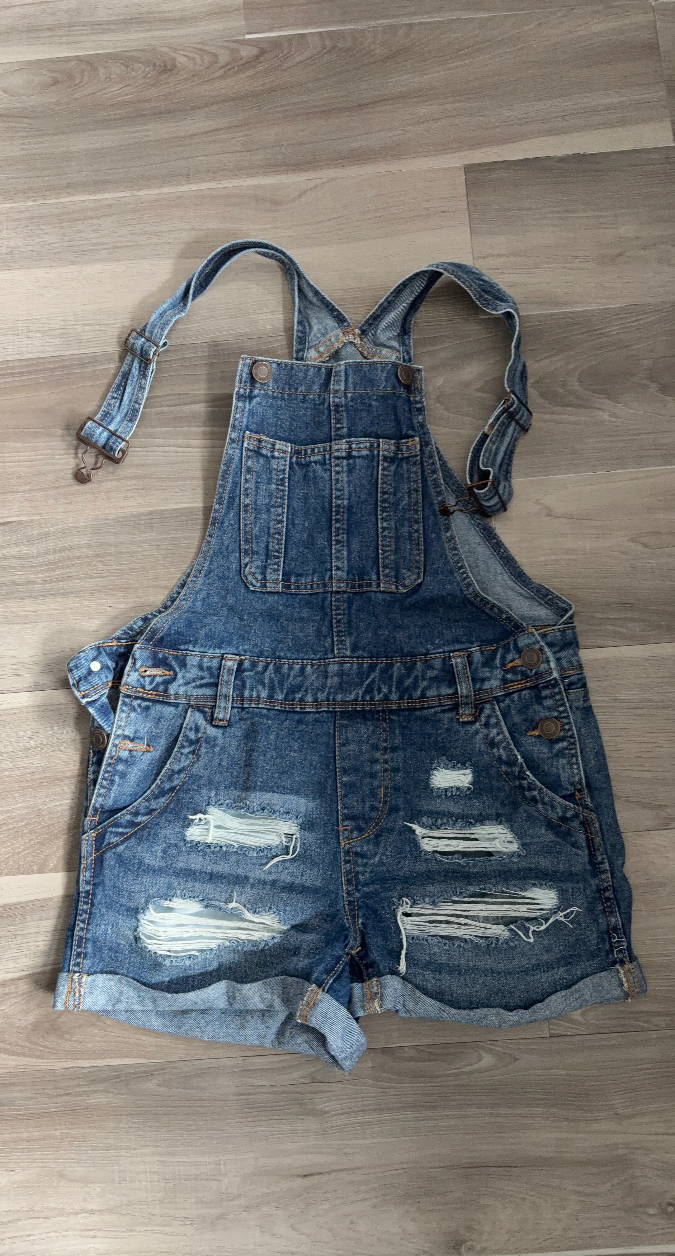 Denim Ripped Shortall Overalls