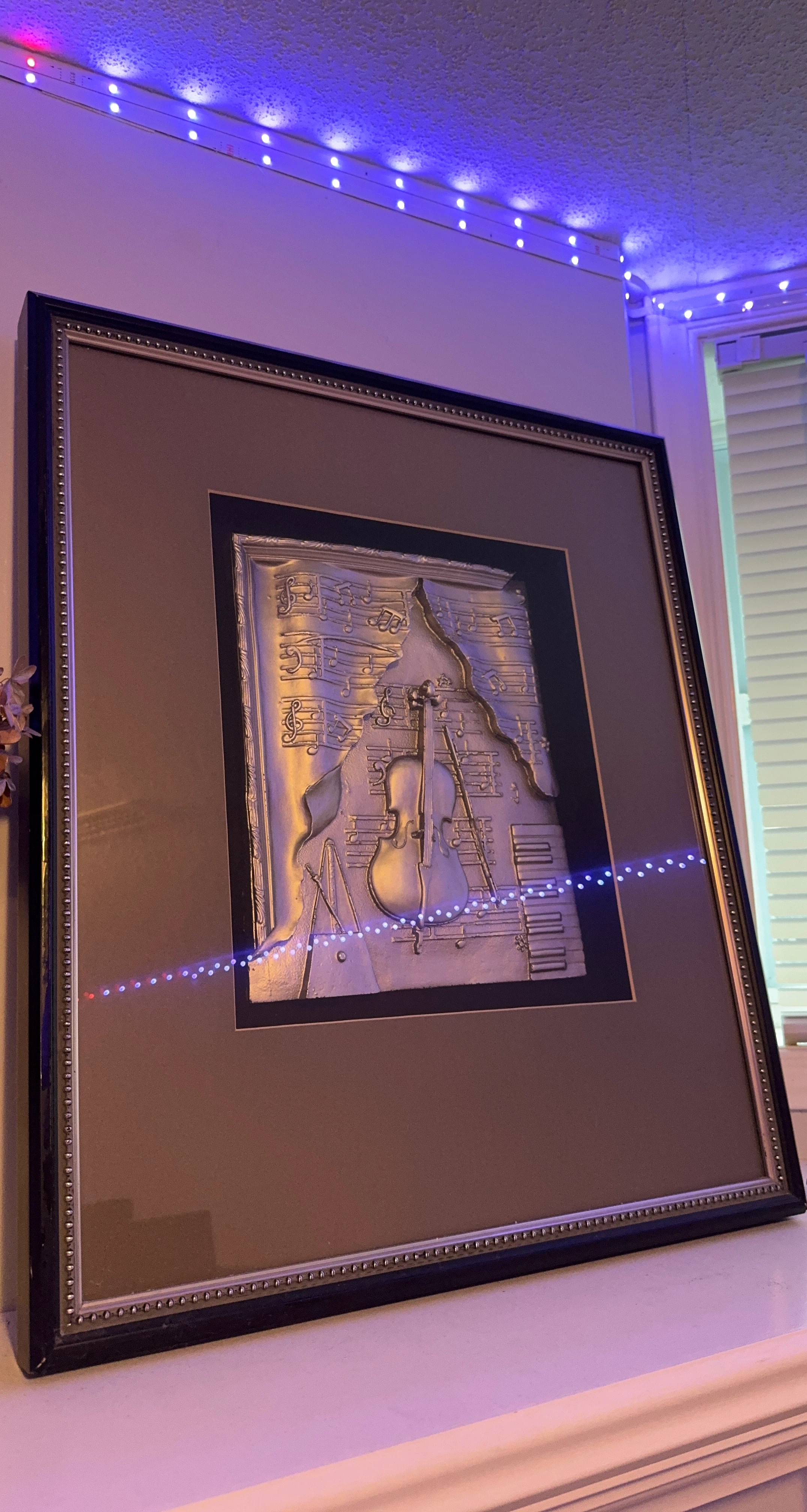 Framed Violin and Musical Notes Metal Art