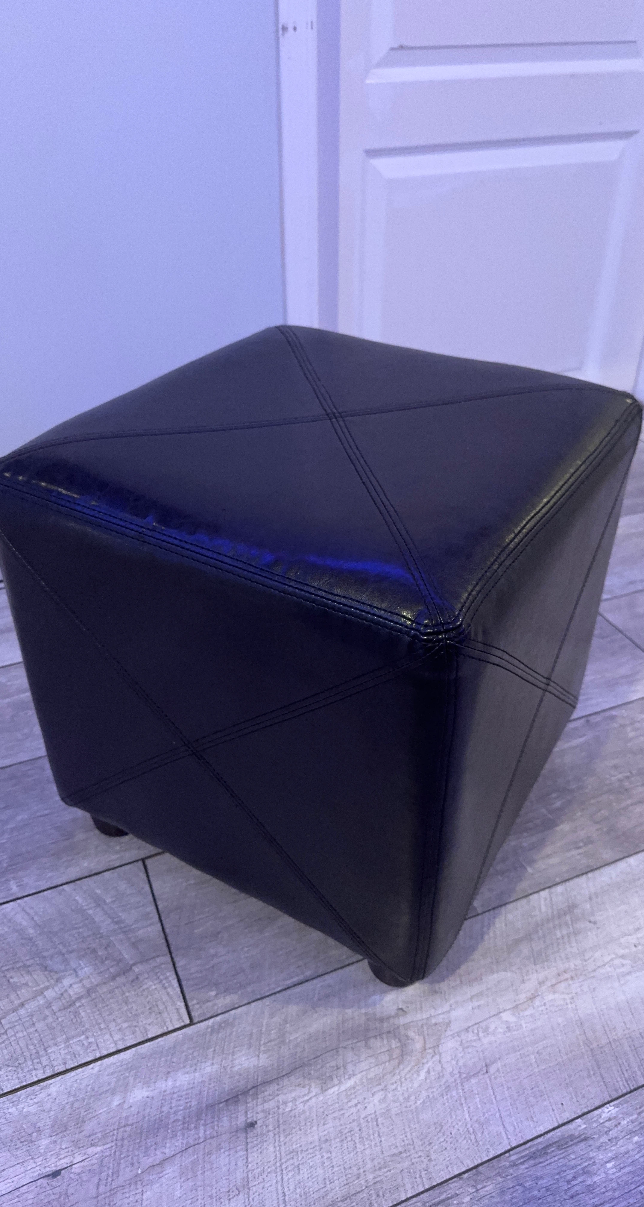 Modern Black Faux-Leather Cube Ottoman / Footstool
