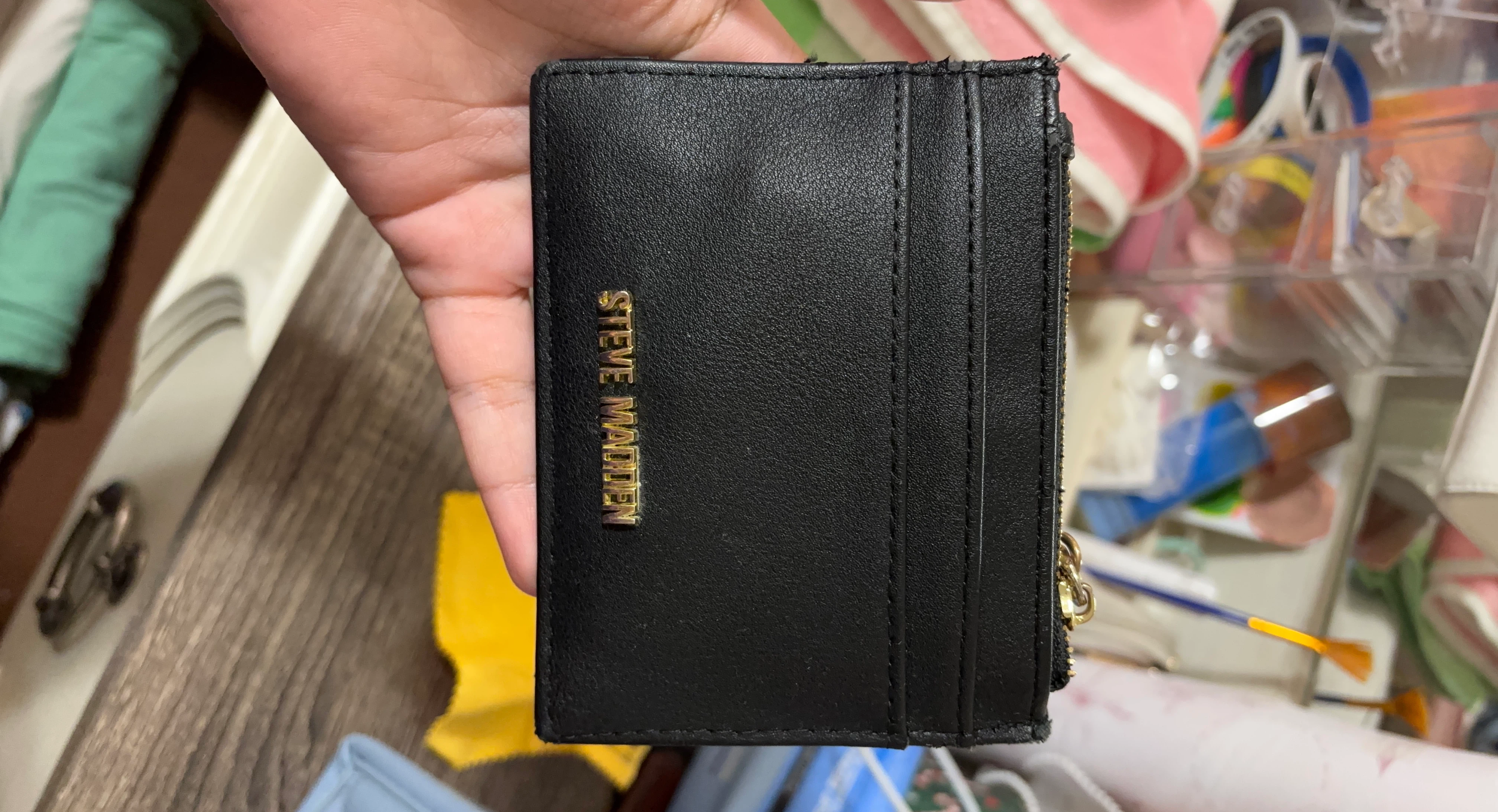 Steve Madden Black Faux Leather Card Holder Wallet