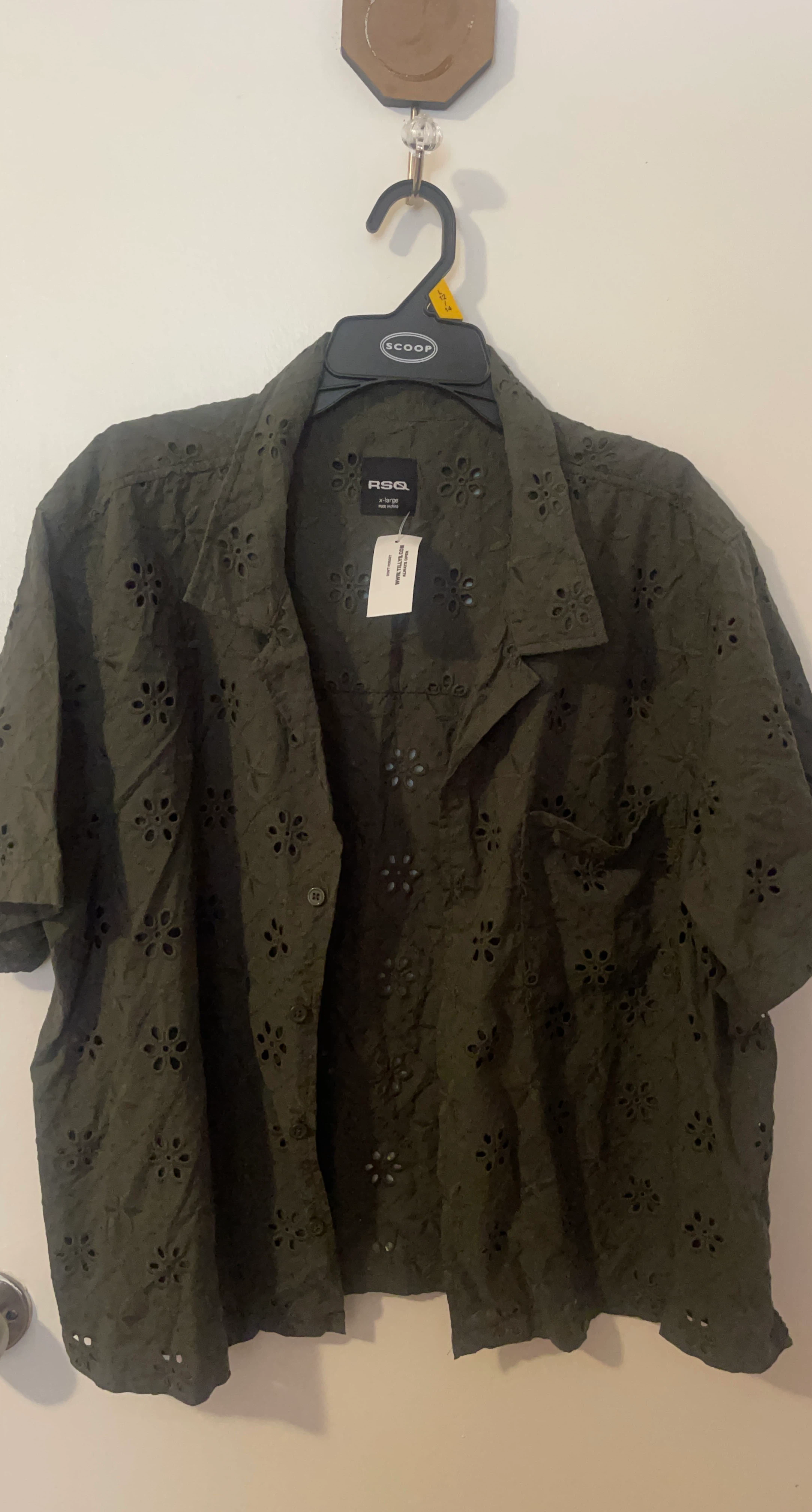 RSQ Olive Green Broderie Anglaise Shirt