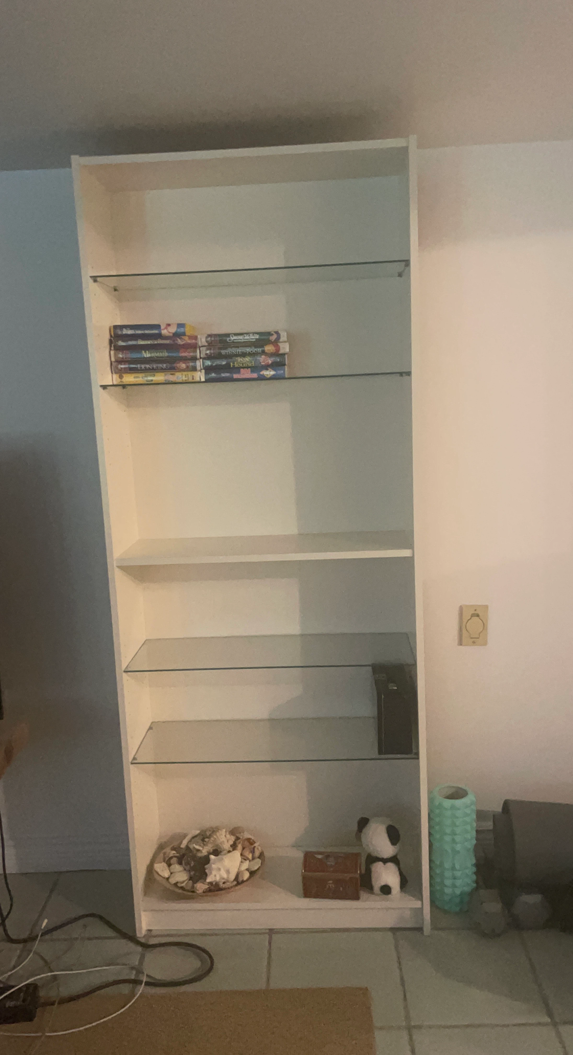 White Bookshelf with Glass Shelves