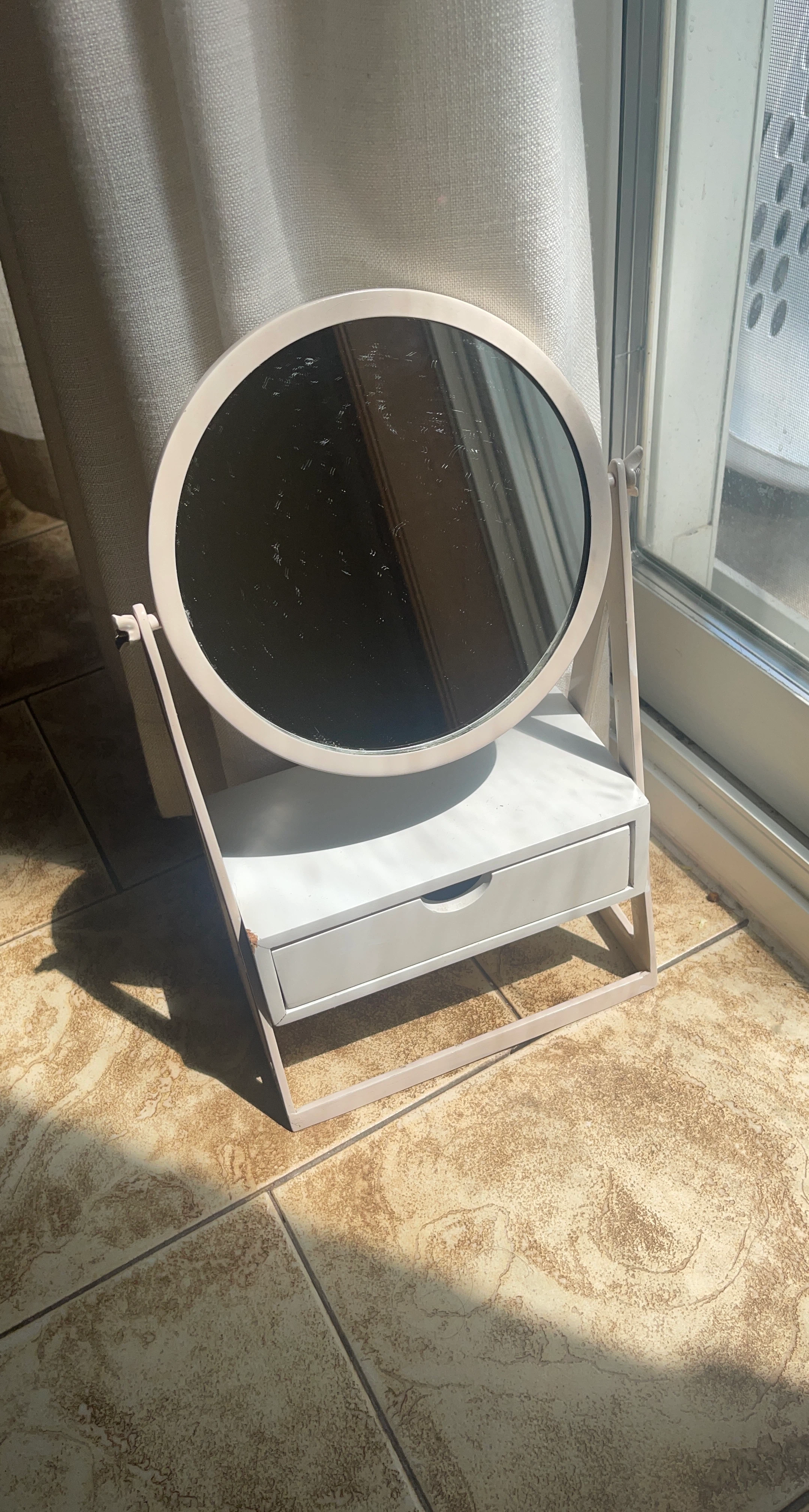 White Vanity Mirror with Drawer