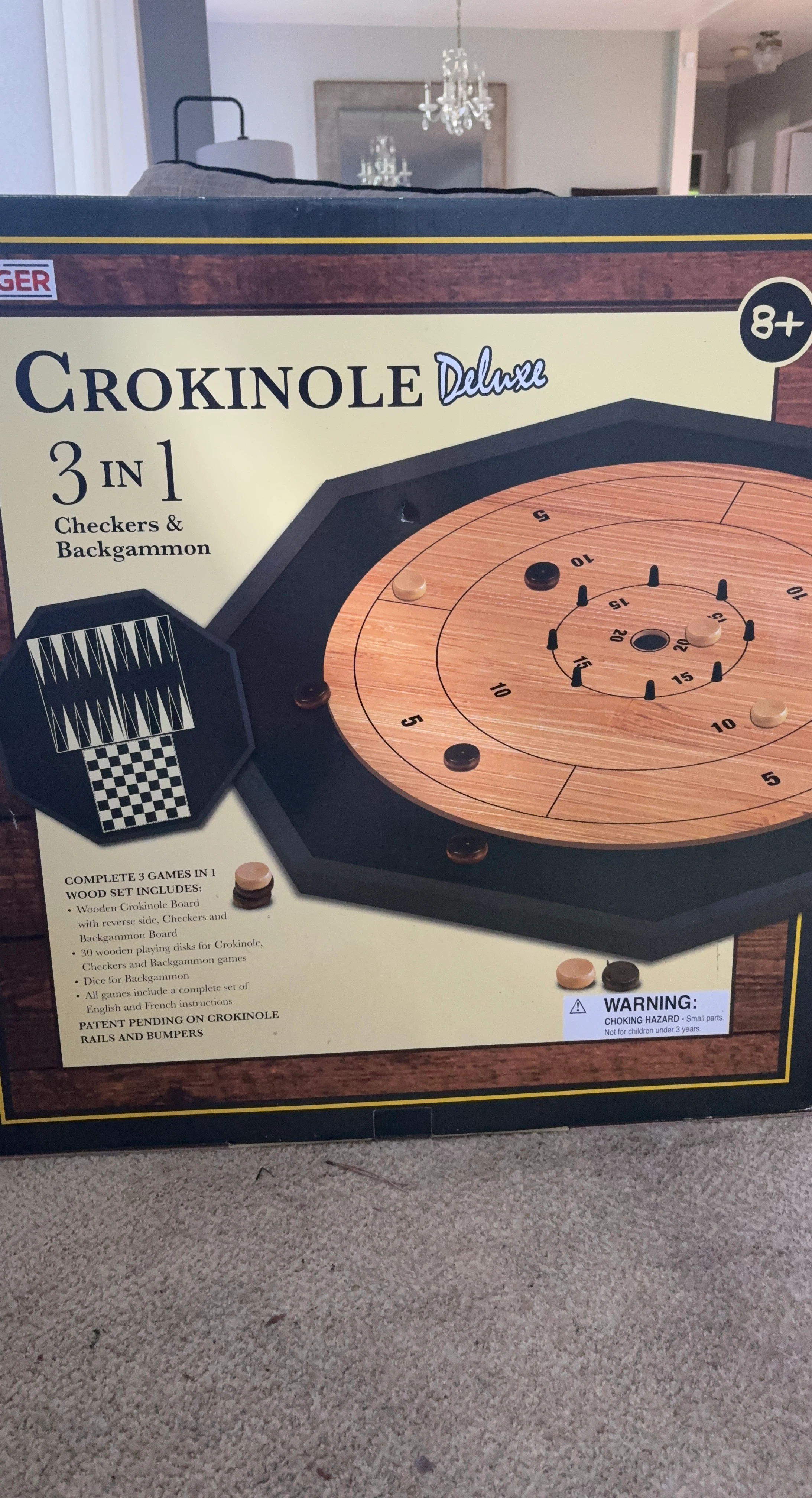 Crokinole Deluxe 3-in-1 Board Game (Checkers & Backgammon)