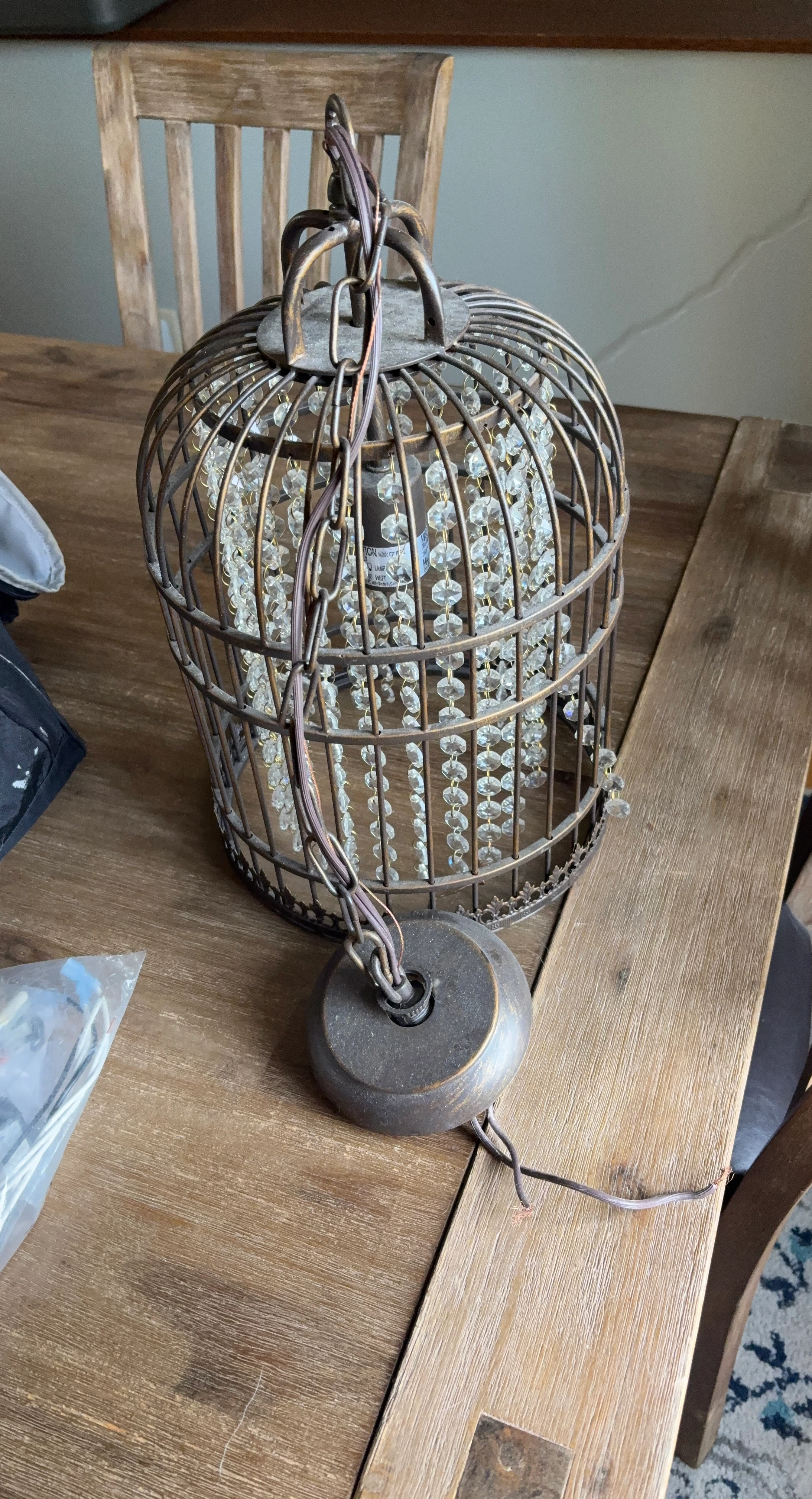 Vintage Birdcage Chandelier with Crystals