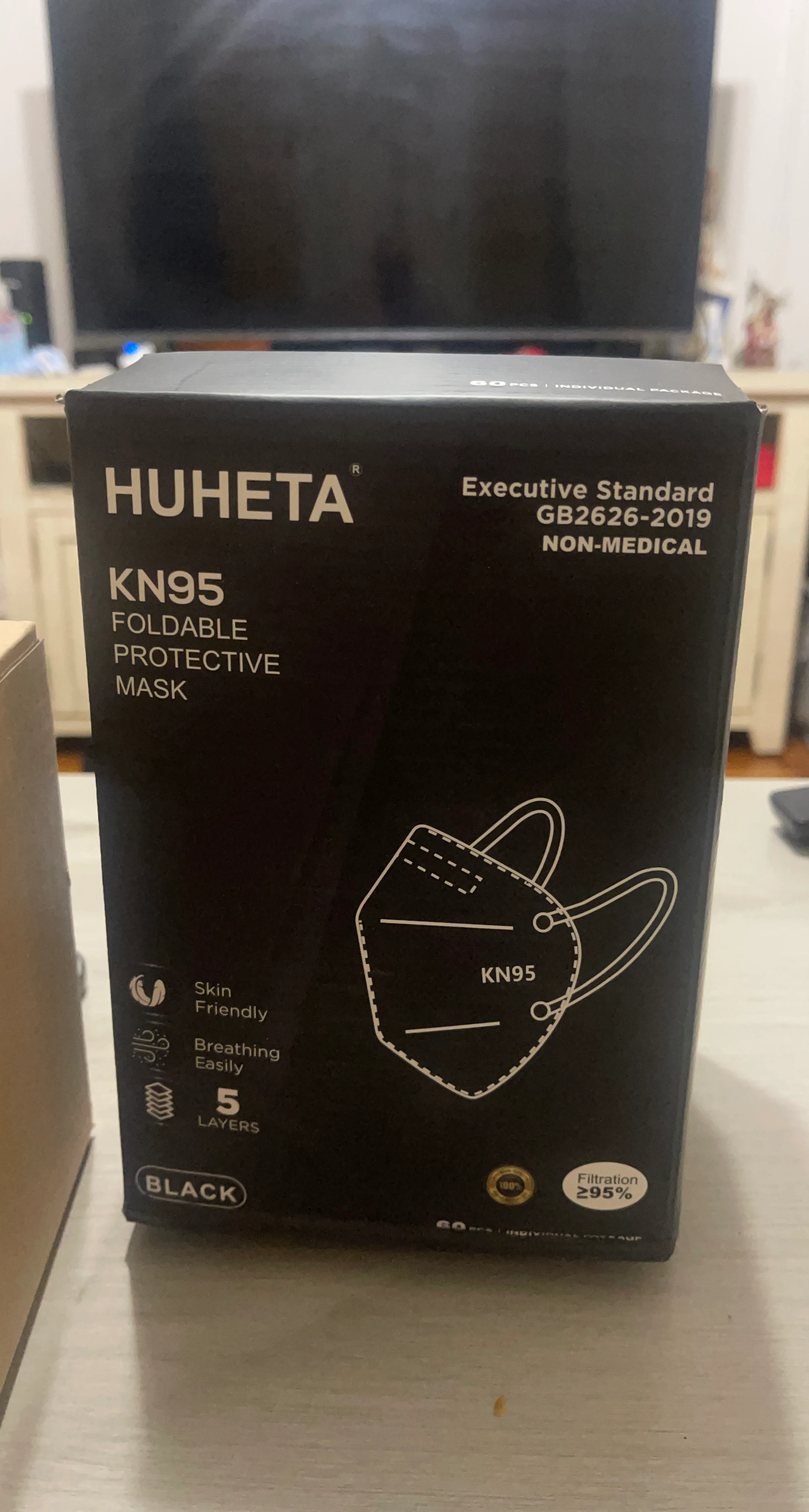 HUHETA KN95 Foldable Protective Masks - Black