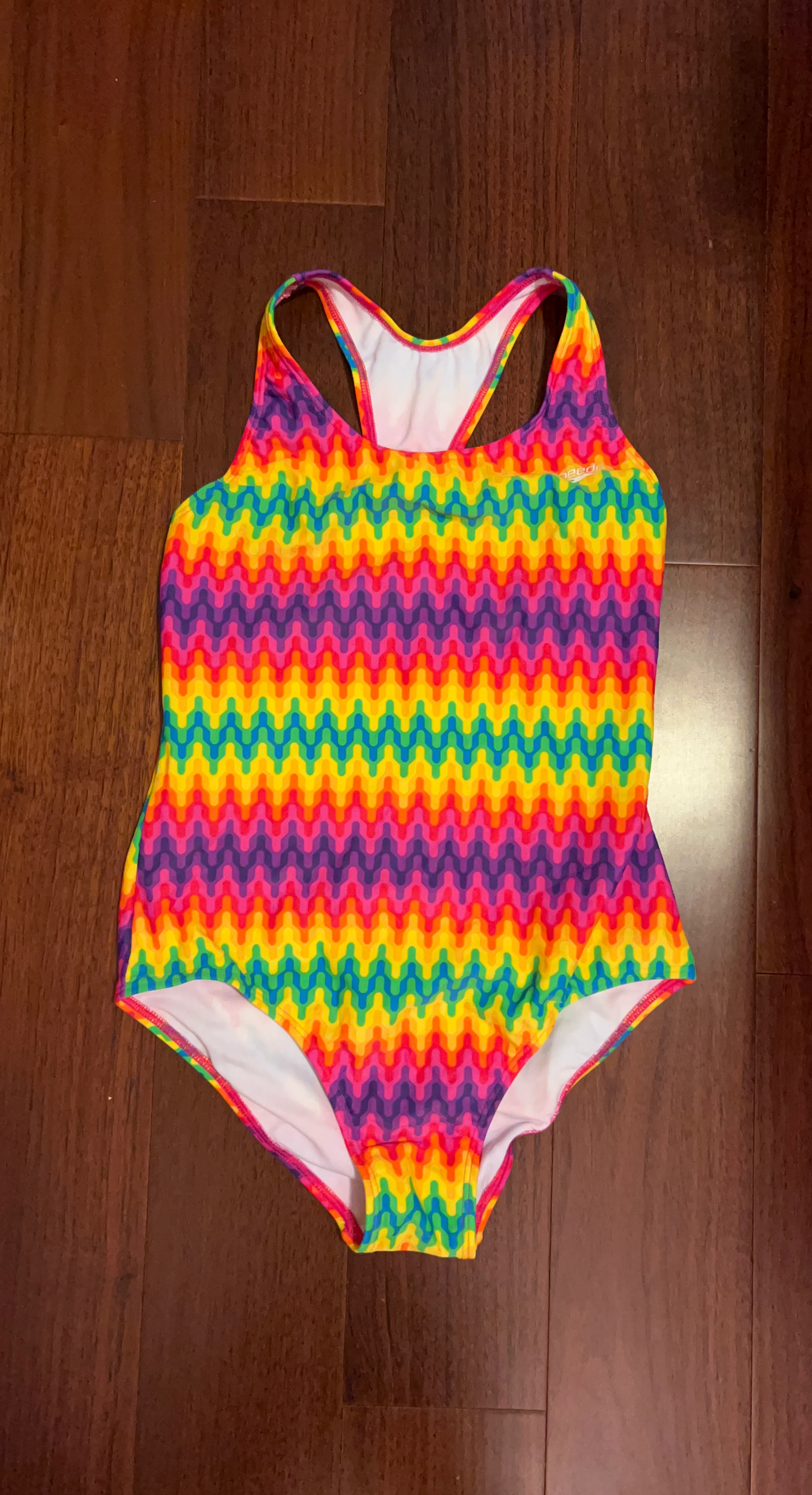 Girl’s Speedo Rainbow Zig Zag One-Piece Swimsuit Size 14