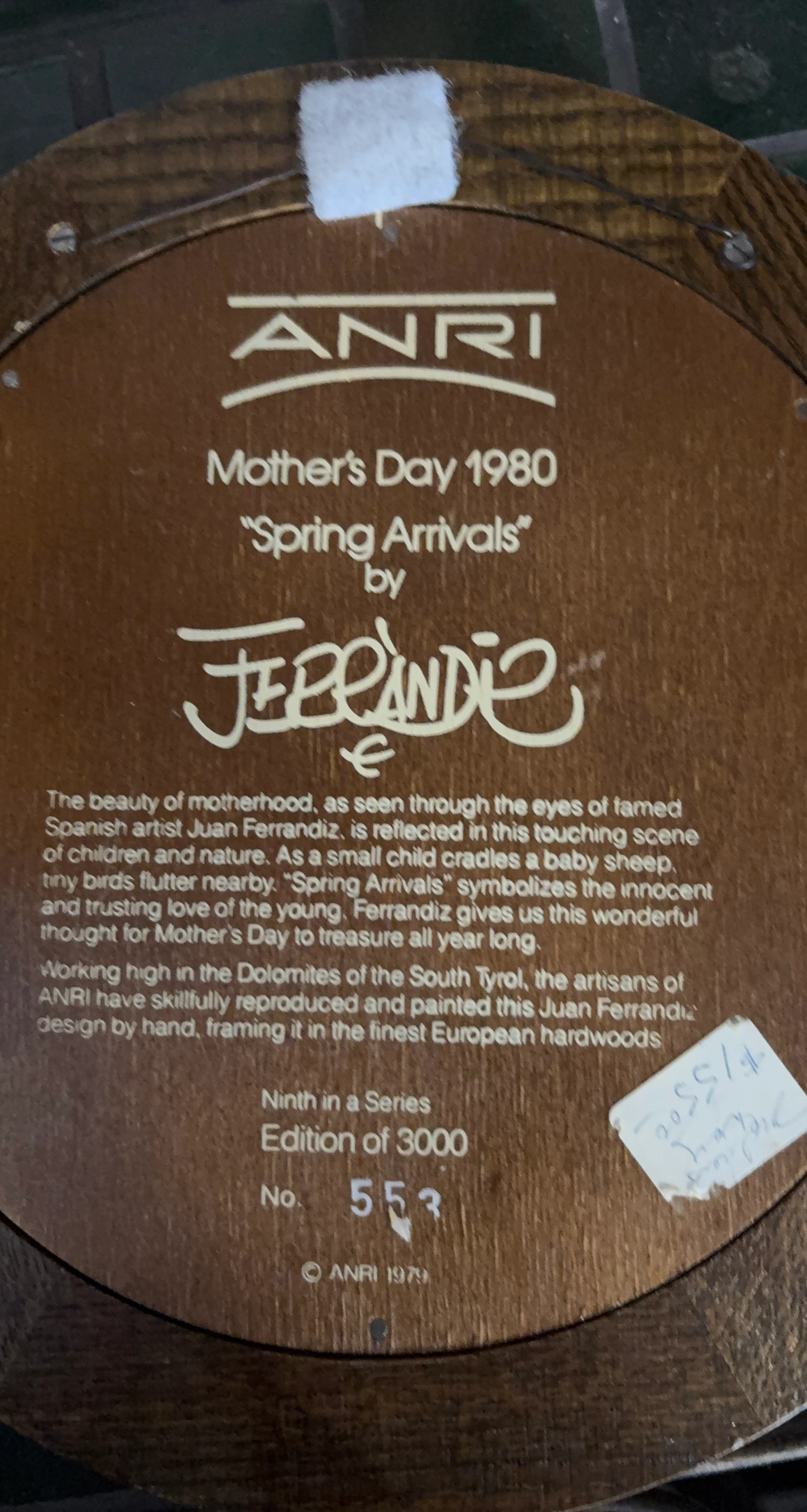 ANRI "Spring Arrivals" Mother's Day 1980 Wall Art