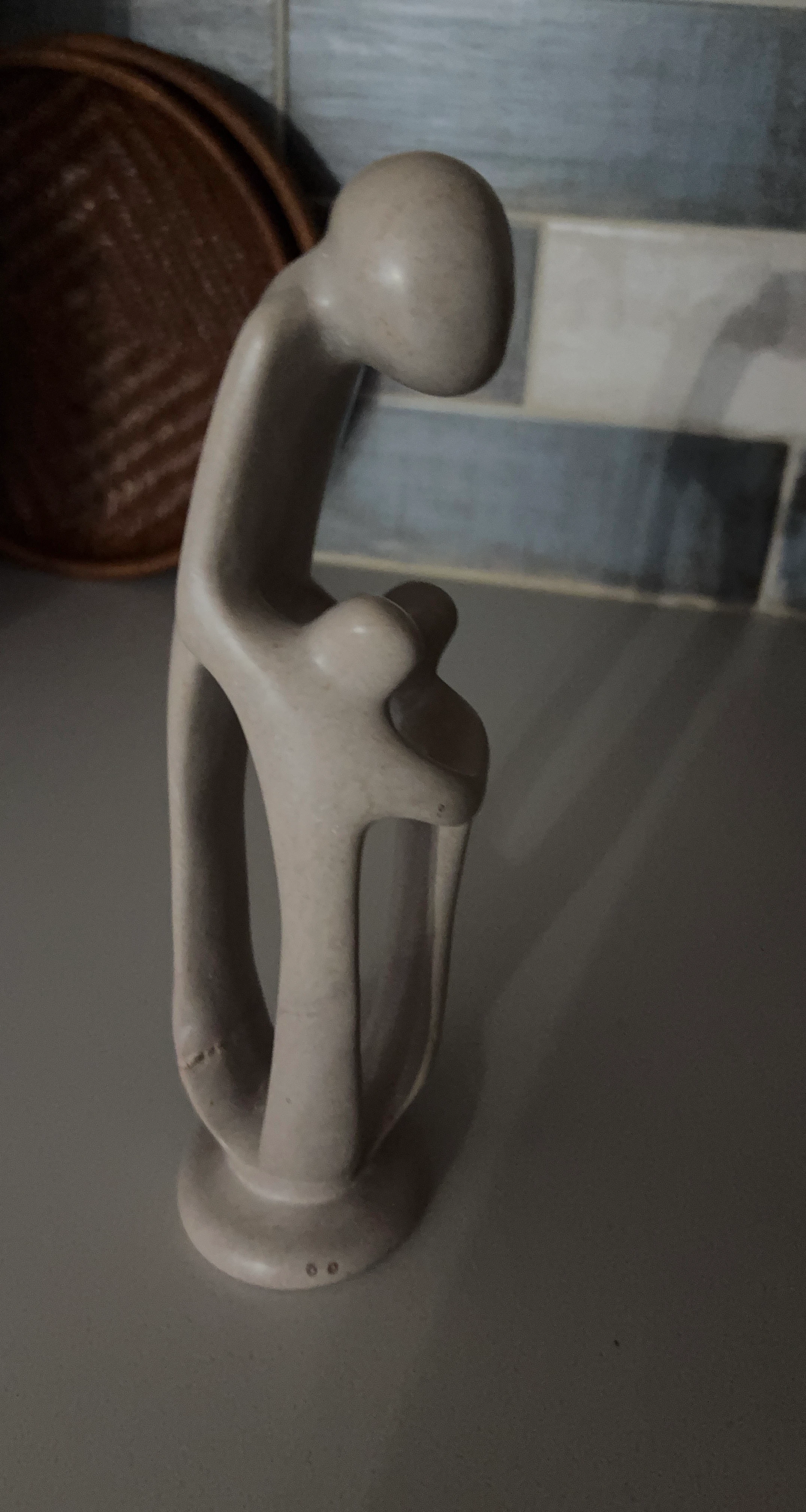 Stone Abstract Sculpture of Embracing Figures